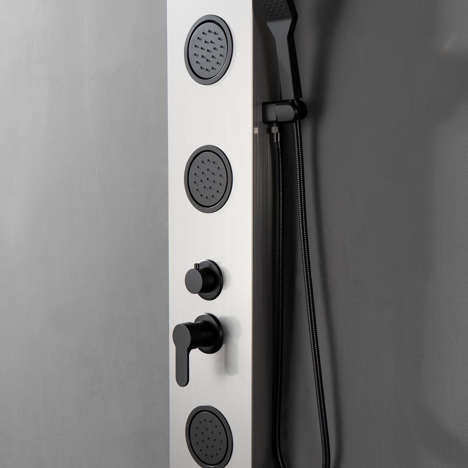Homevacious 5-in-1 Shower Panel Tower System with Rainfall Shower Head, 3 Body Jets, Handheld Shower & Tub Spout - Modern Brushed Nickel Massage Shower System for Spa-Like Bathroom Experience