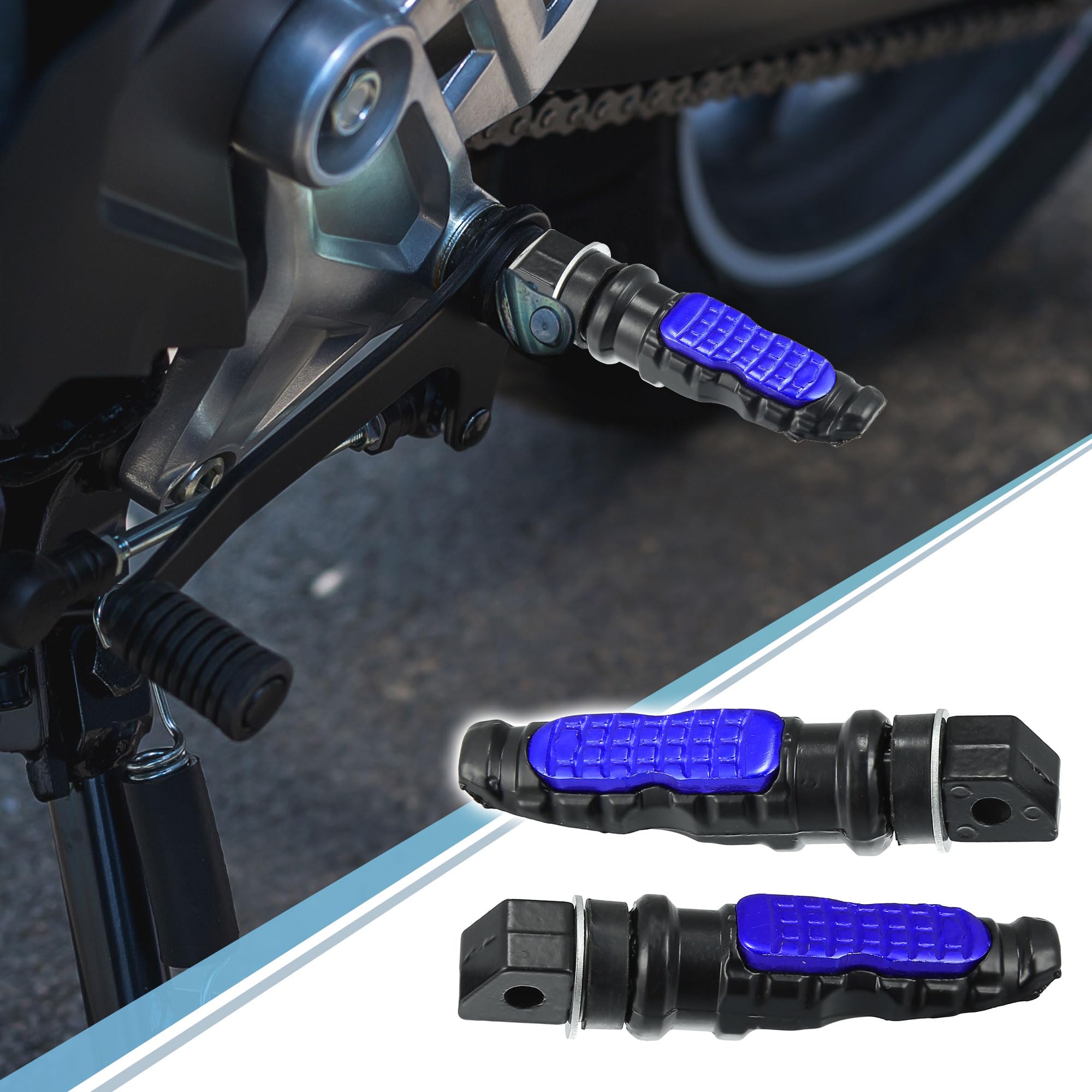 Motoforti 1 Pair Universal Motorcycle Foot Pegs - Aluminum Alloy Footrest Pedals for Dirt Bikes & Cruisers (Blue) - Perfect for Off-Roading & Long-Distance Riding