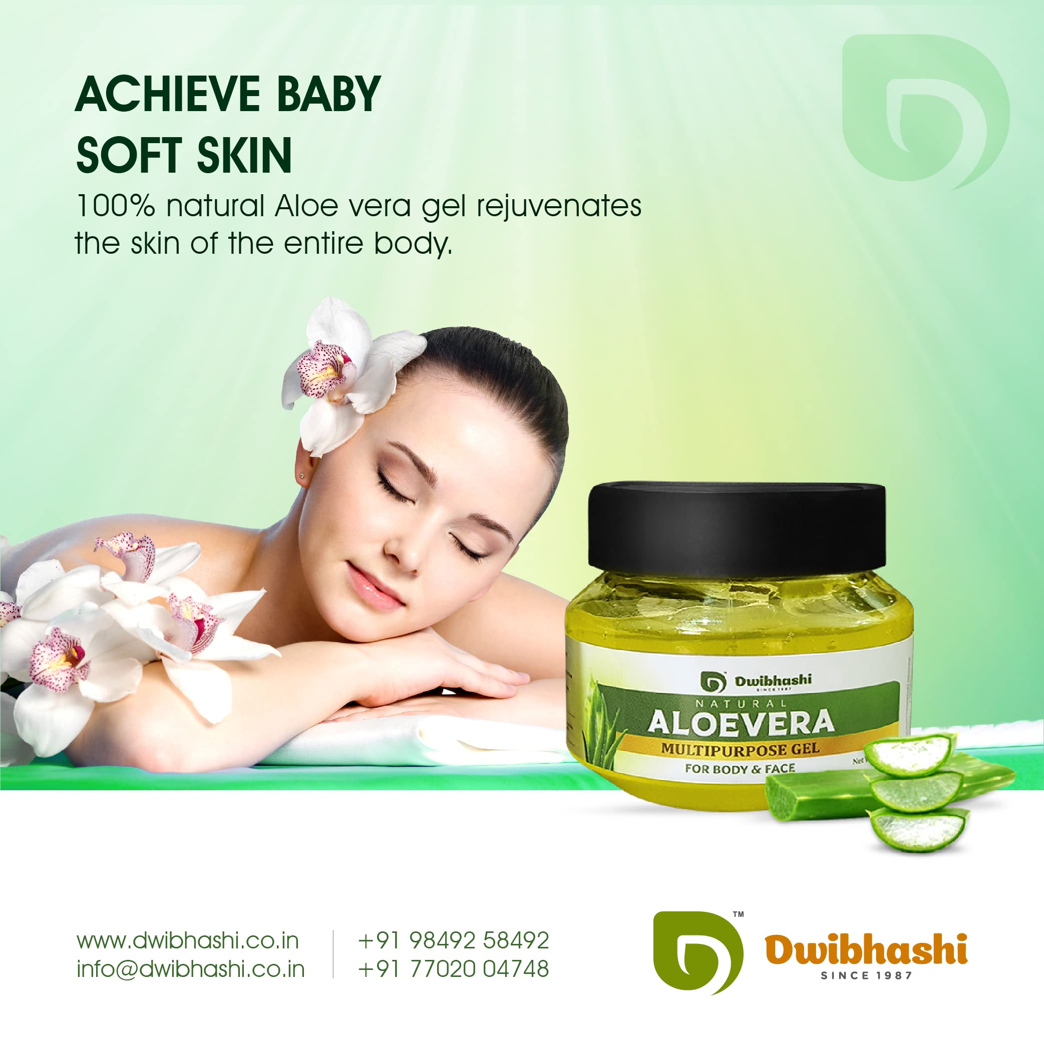 Dwibhashi Pure Aloe Vera Gel - 100g for Skin Care, Sunburn Relief & Hair Hydration | Natural Moisturizer for Face, Body & Scalp