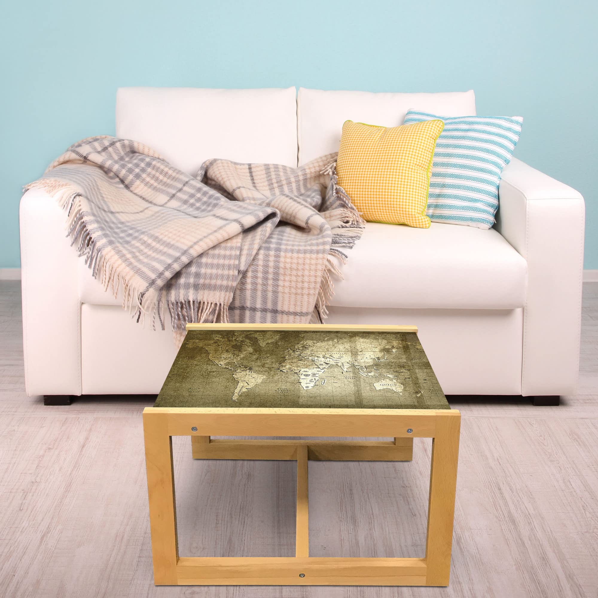 Ambesonne Antique Coffee Table - Old World Map Design, Wooden Frame, for Office & Dorm Decor