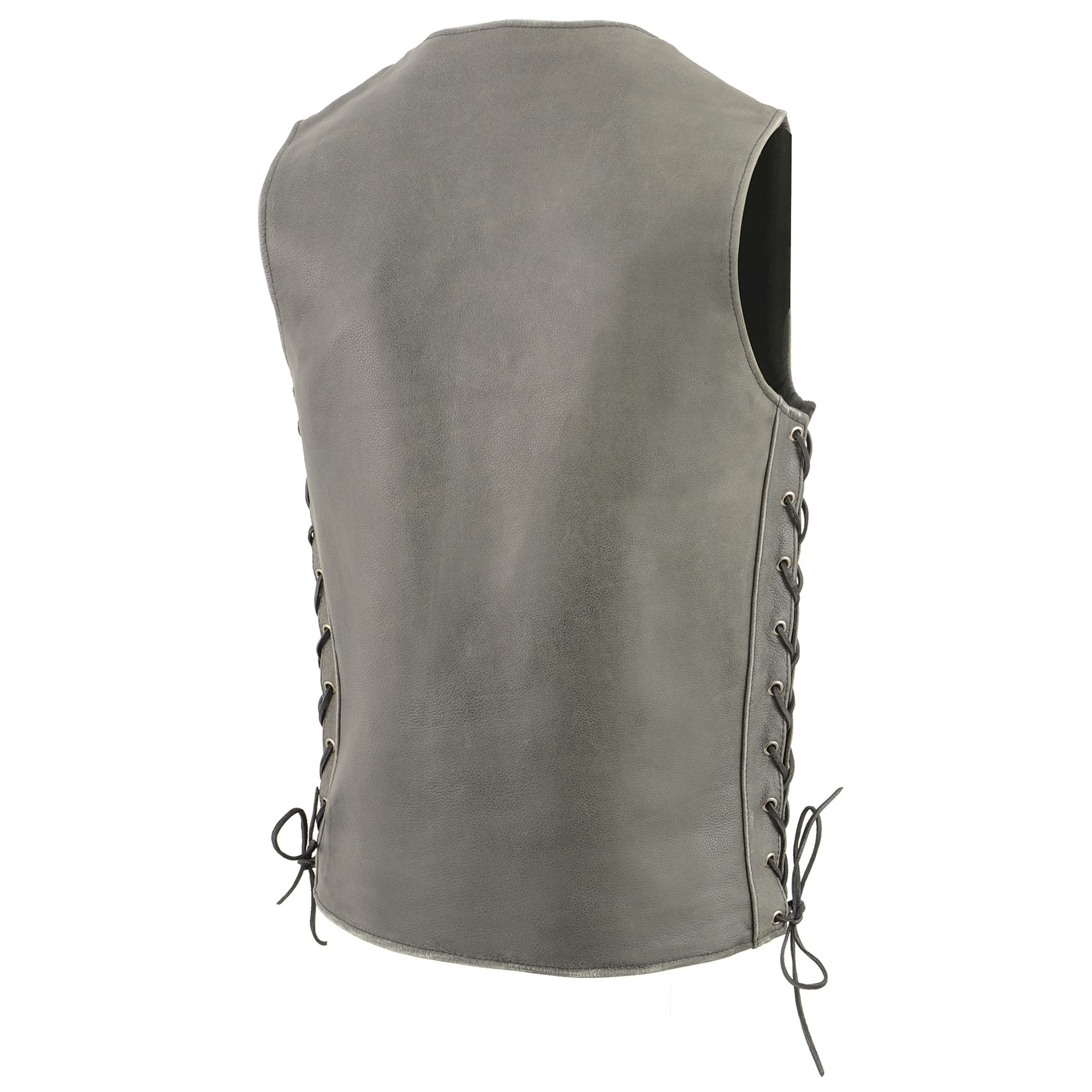 Milwaukee Leather MLM3521 Distressed Gray Leather Vest for Men - Straight Bottom Side Lace Design | Perfect for Motorcycle Riding, Biker Events & Casual Outfits