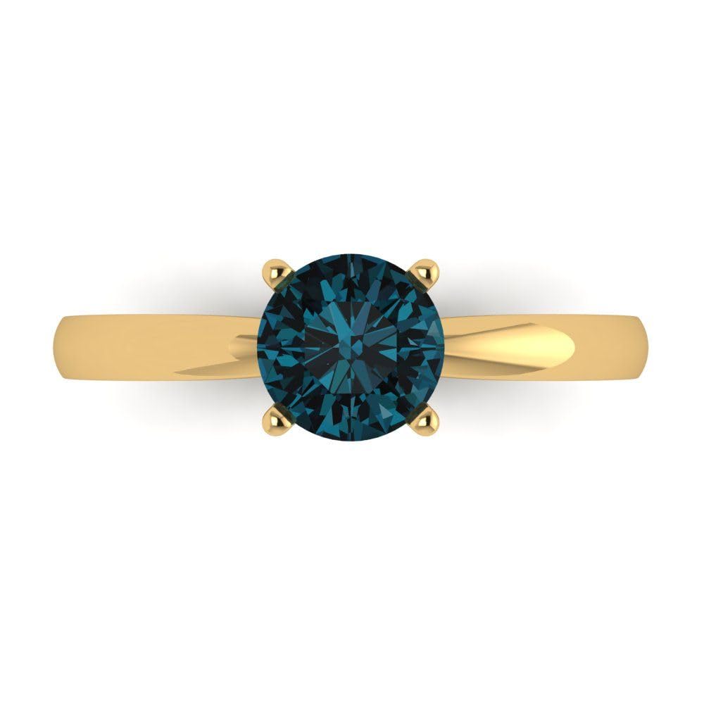 1.0 ct Round Cut Solitaire Natural London Blue Gemstone Engagement Ring in 14k Yellow Gold | Clara Pucci Bridal Jewelry for Anniversary & Wedding | Perfect for Proposals, Bridal Sets & Special Occasions