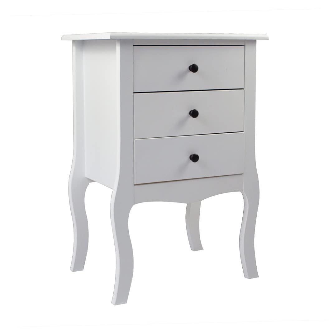 Modern White Wooden Nightstand with 3 Drawers - Tall Bedside Table, End Table & Accent Table for Bedroom, Living Room & Office - Perfect for Storing Books, Lamps & Bedroom Essentials
