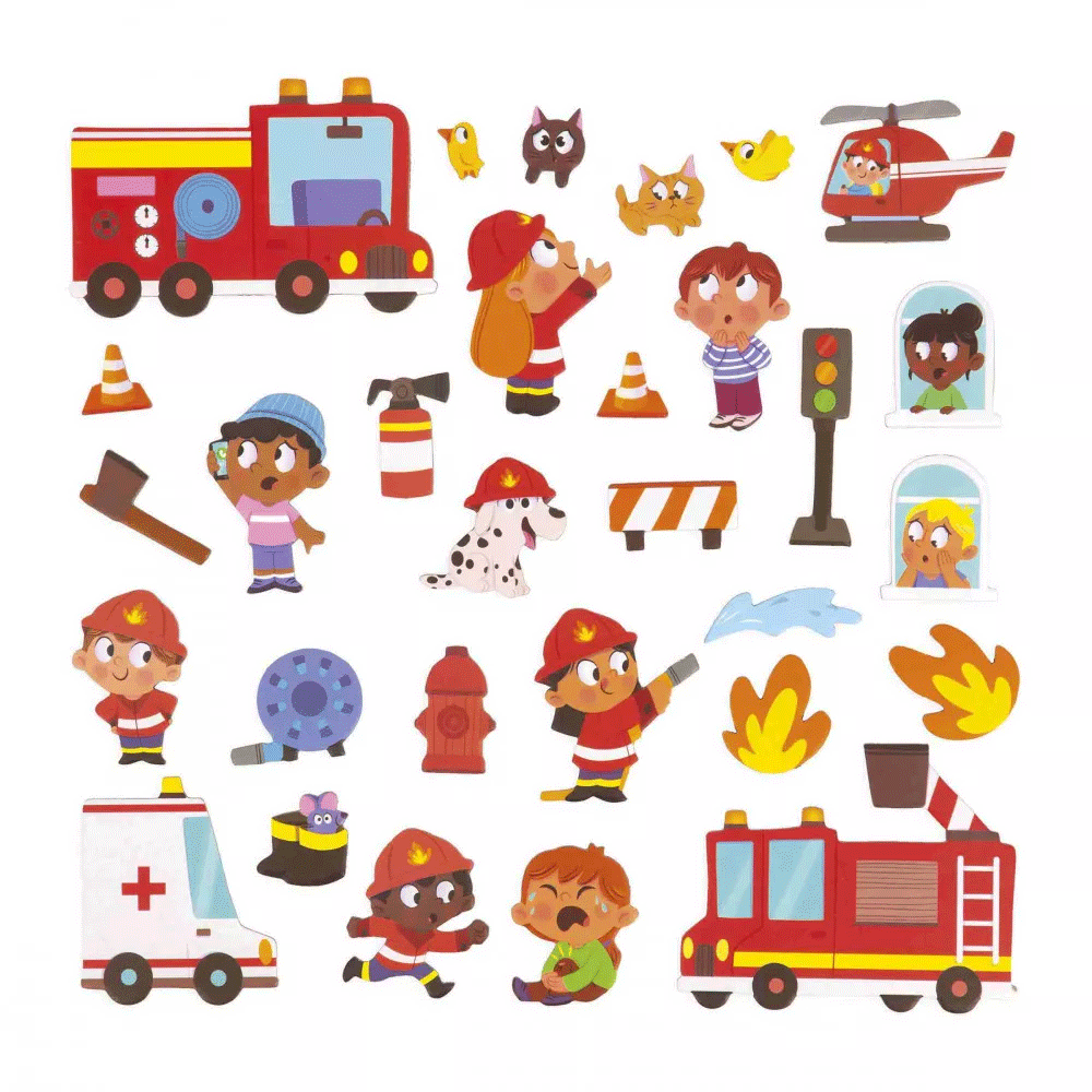 Janod Magnéti'Stories The Firefighters - Magnetic Storytelling Toy for Kids, Educational Pretend Play, Firefighter Adventures - Perfect for Bedtime Stories & Imaginative Play