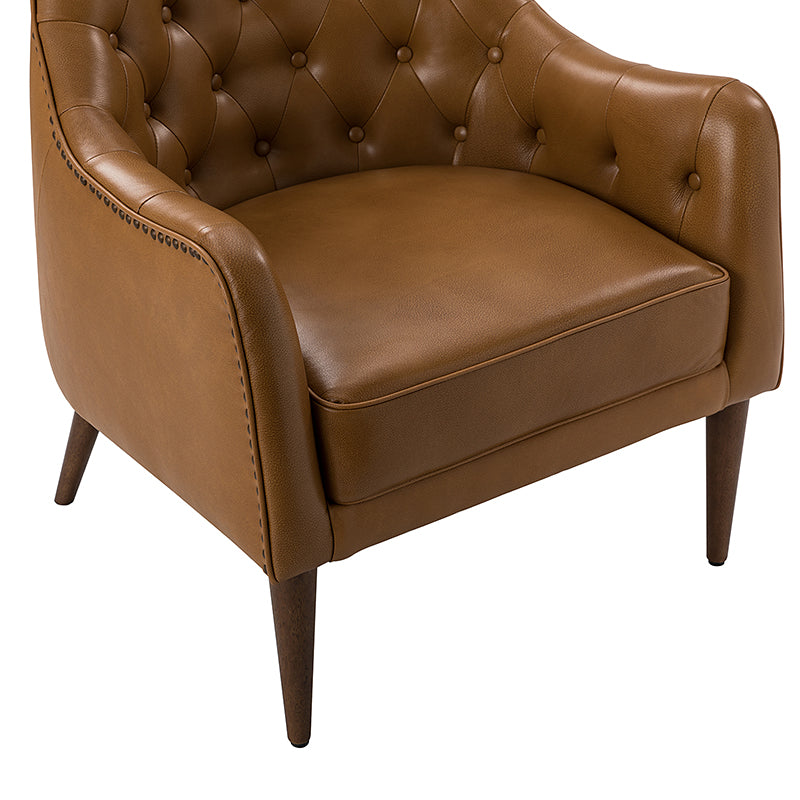 **Casio Genuine Leather Barrel Chair with Wooden Legs – Stylish Accent Chair for Living Room, Office, or Lounge**