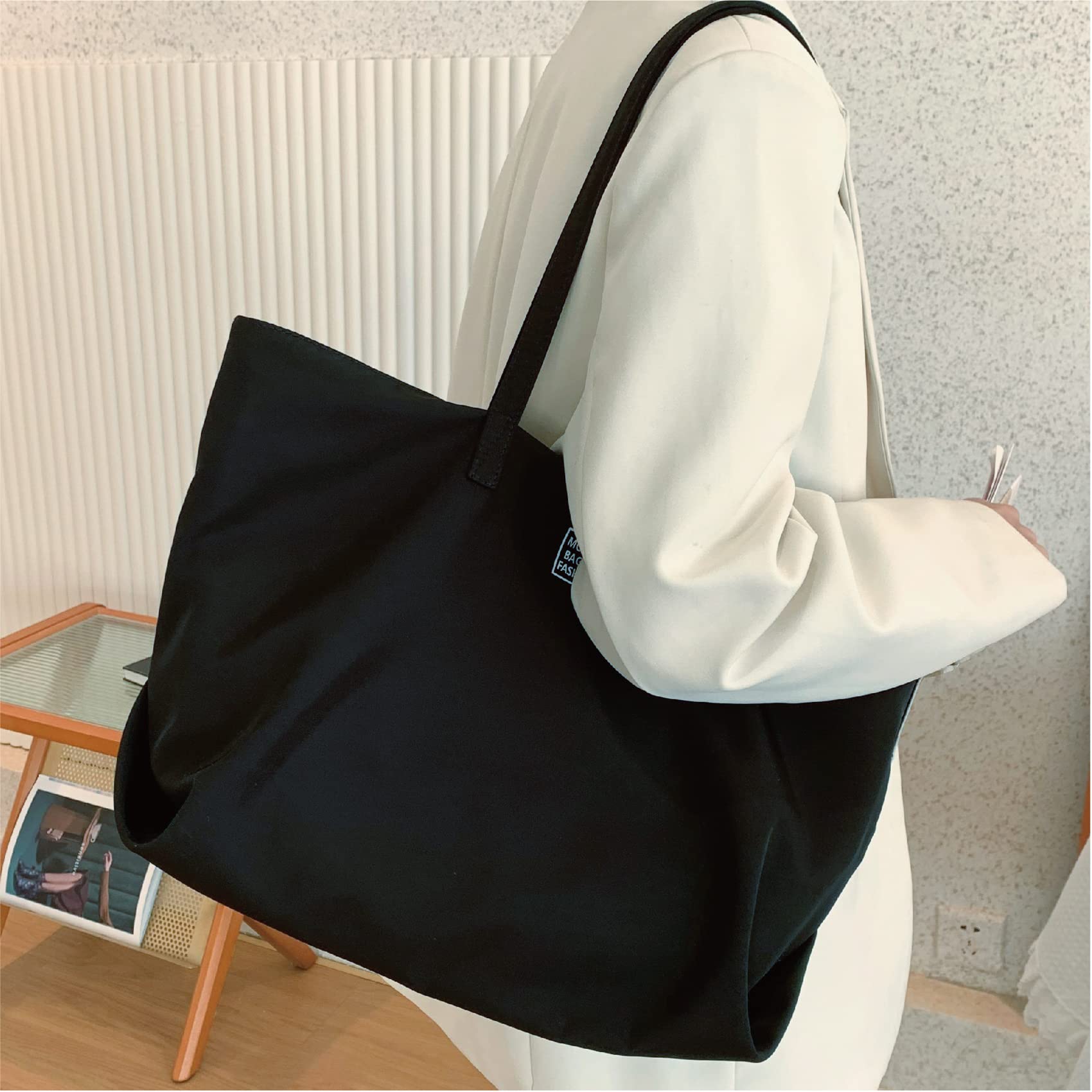 MAYMOONER Women's Canvas Tote Bag - Stylish School Handbag for Women, Casual Crossbody Shoulder Bag with Spacious Pocket | Perfect for Work, Travel, Shopping & Daily Use
