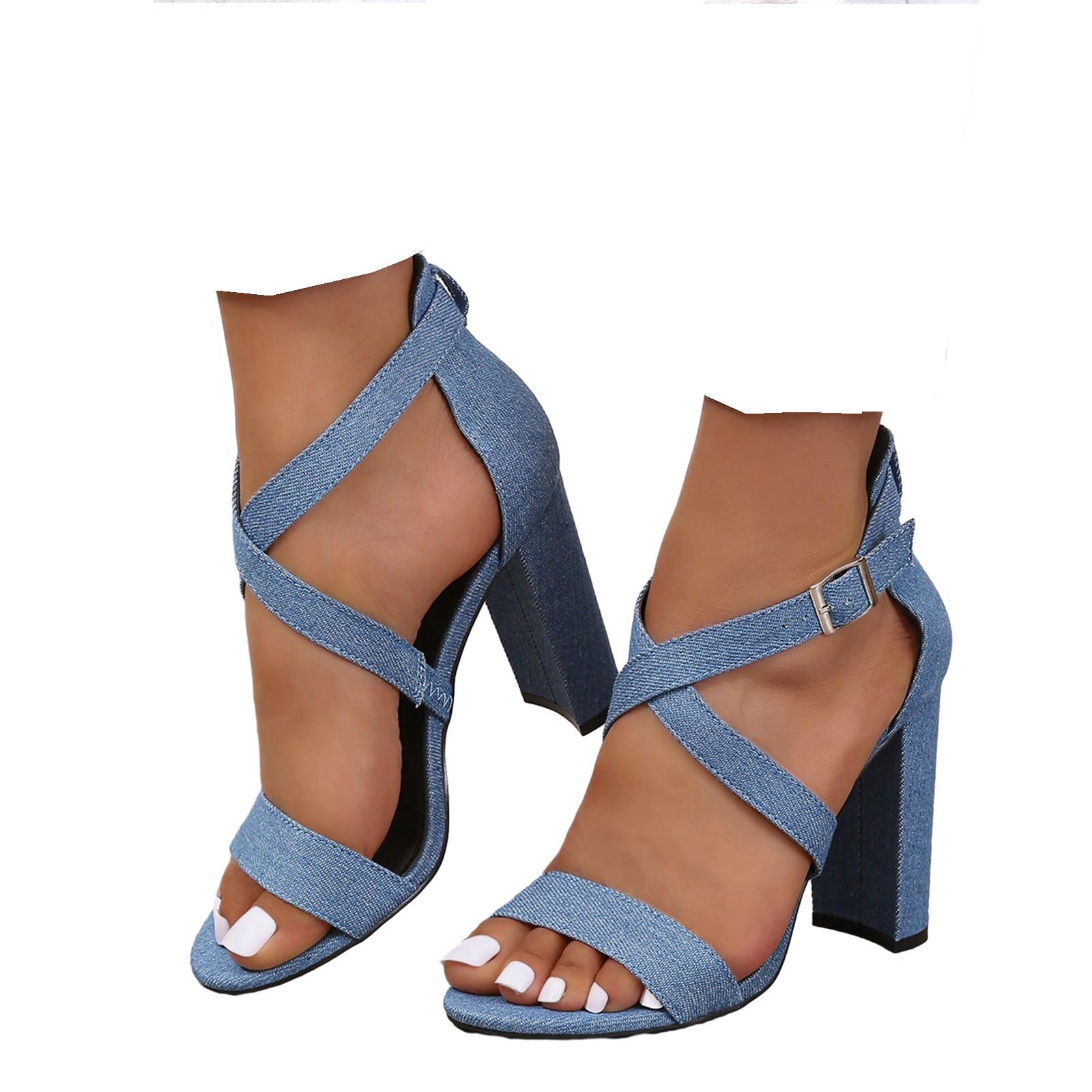 SACFOF Women's Chunky High Heel Sandals - Open Toe Ankle Strap Dress Pumps for Weddings, Parties & Special Occasions | Comfortable Summer Dress Shoes for Women