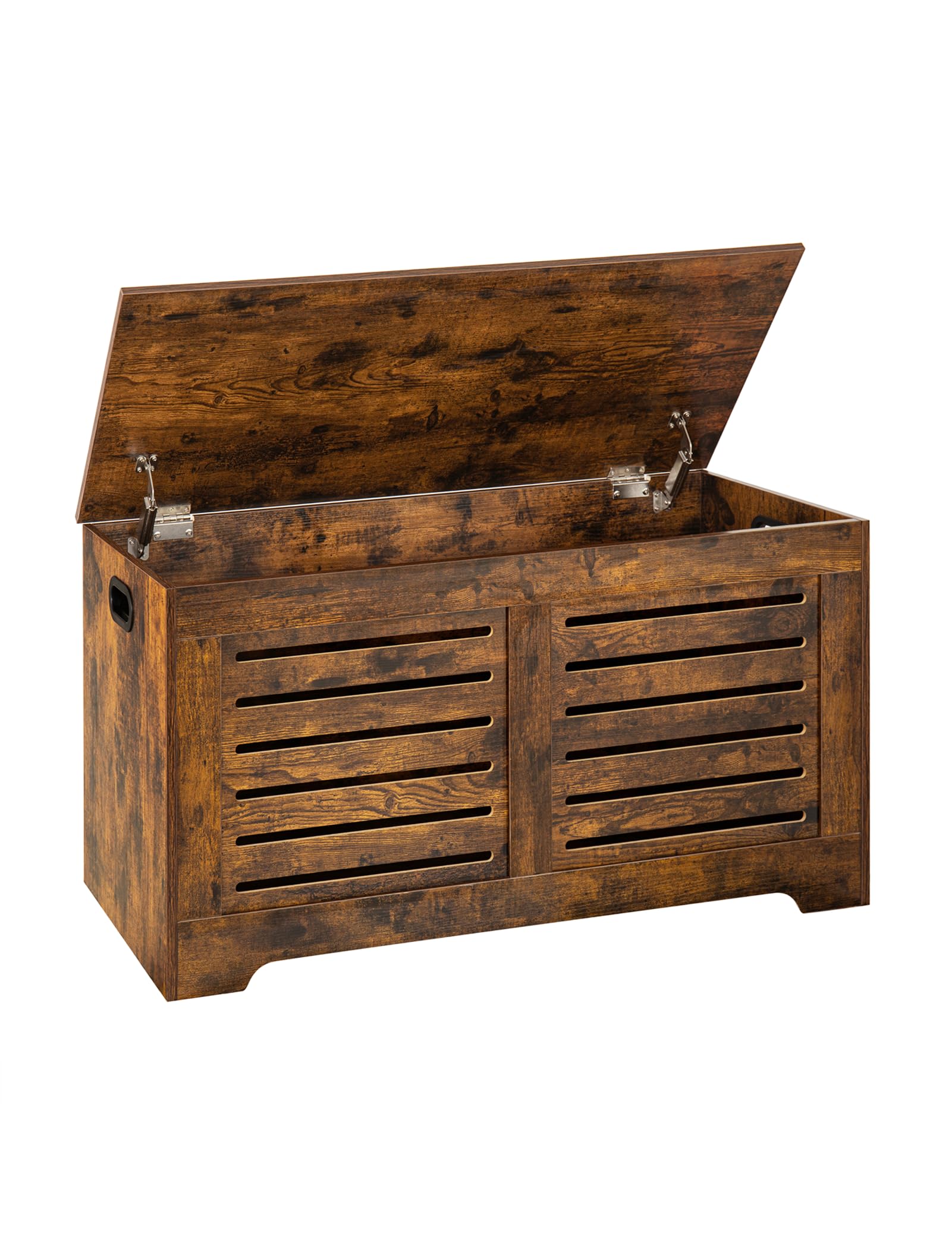 DINZI LVJ Flip-Top Wooden Storage Chest - Rustic Brown Toy Box with Safety Hinges | Entryway Shoe Bench & Living Room Storage Trunk | Easy Assembly for Bedroom, Nursery & Playroom Organization