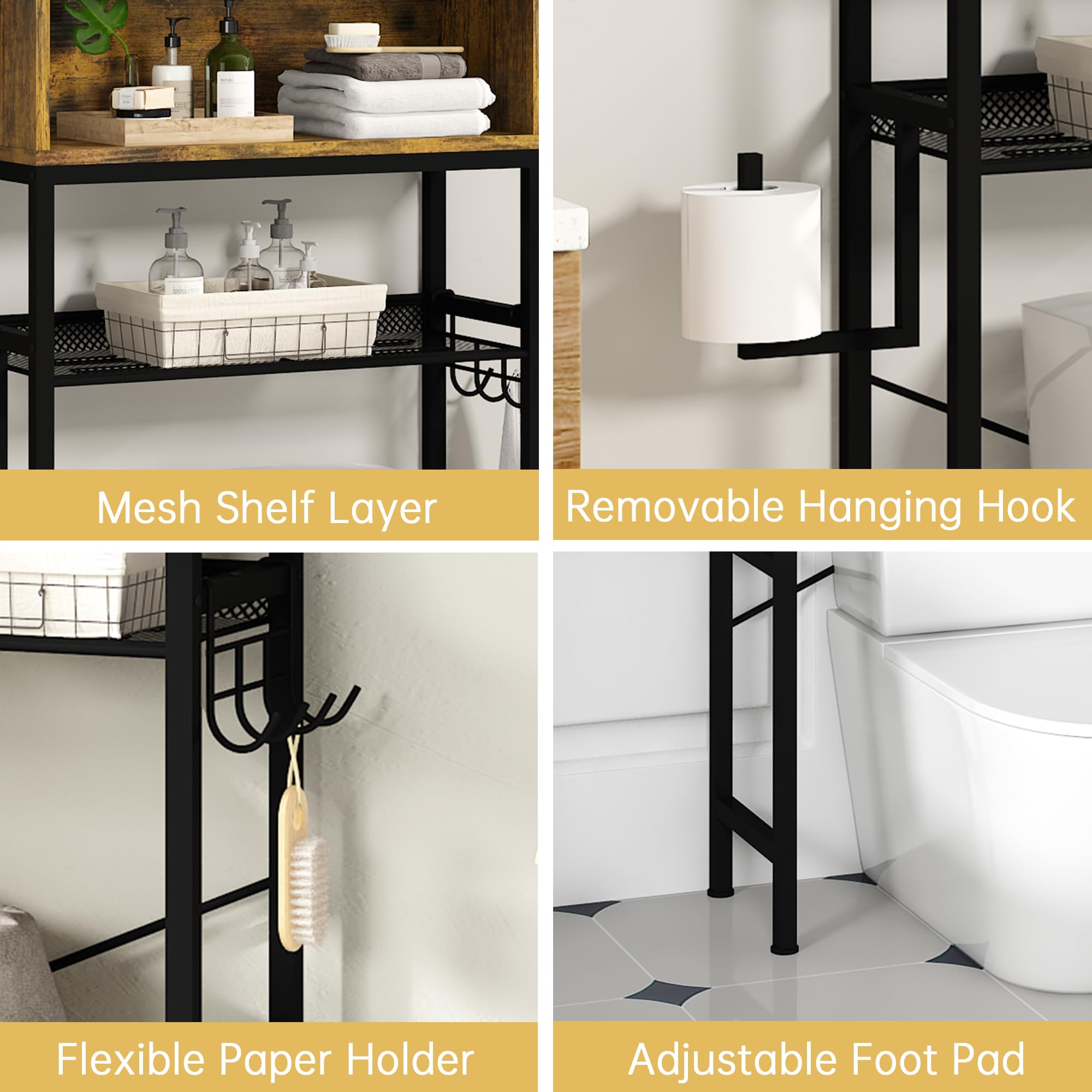 AWQM Over The Toilet Storage Cabinet - Freestanding Bathroom Organizer with Adjustable Shelves, X-Shaped Metal Frame & Barn Door Design | Space Saving Toilet Storage for Bathroom Essentials | Perfect for Small Bathrooms, Apartments & Powder Rooms (Retro Brown)