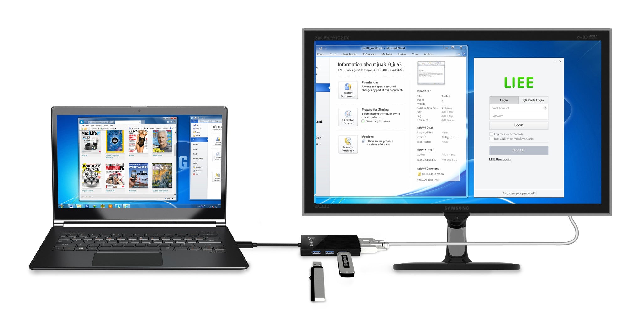 USB 3.0 VGA Adapter with 3-Port USB Hub - Multi-Monitor Setup for Laptop, Desktop & Home Office Workstations