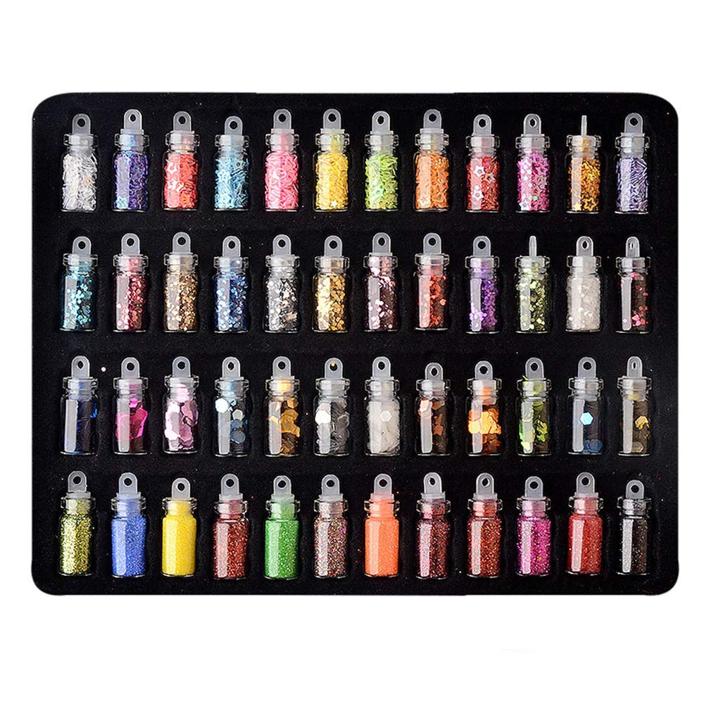 FAMEZA 48 Bottles Nail Art Sequins Glitter Powder Set - Shimmering Manicure Decorations for DIY Nail Designs - Perfect for Professional Salons, Home Manicures & Party Nail Art