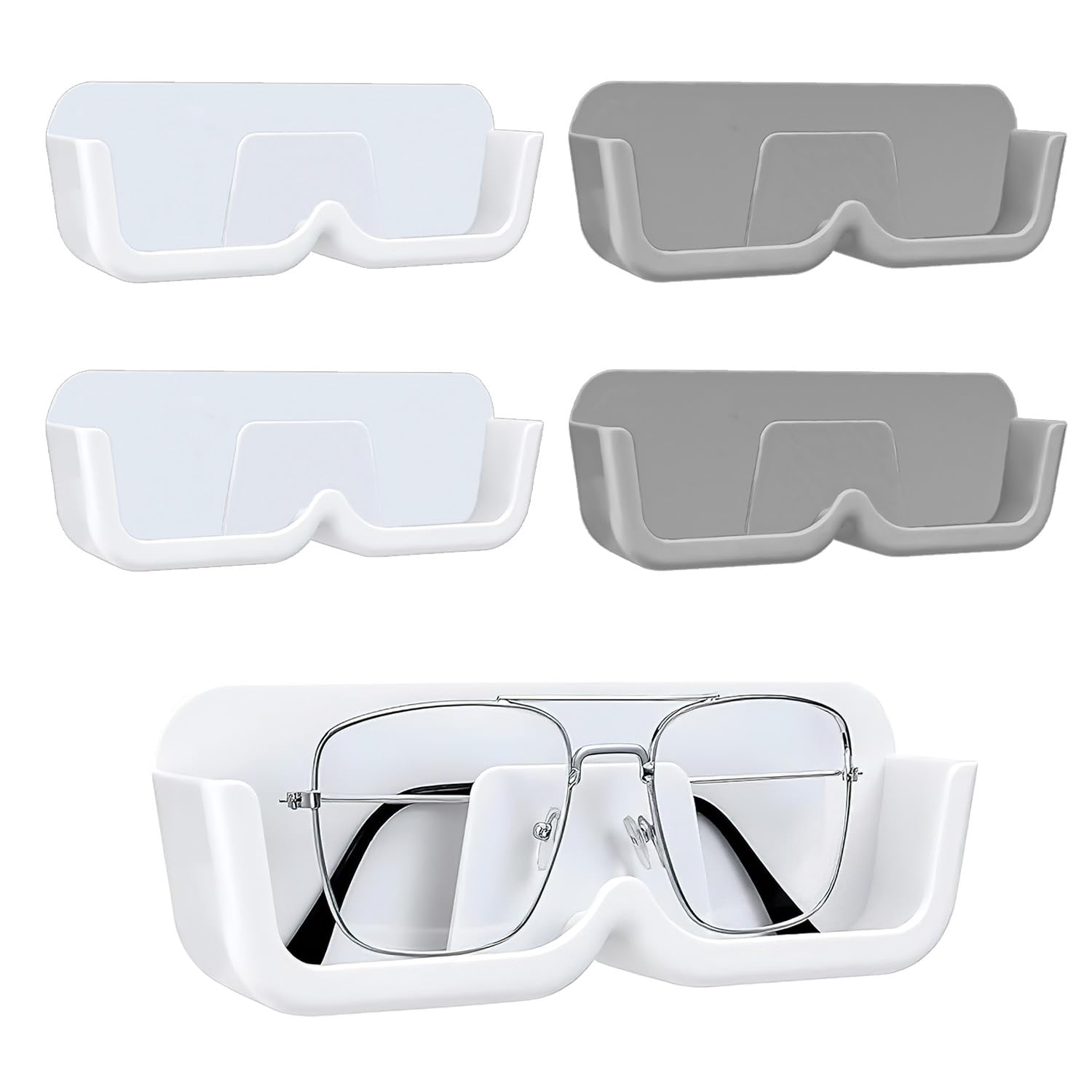4-Pack CHANGAR Wall Mounted Eyeglasses Holder Stand - Sunglasses Organizer & Display Case with Adhesive Sticker - Perfect for Bathroom, Bedroom, Office, and Entryway Organization