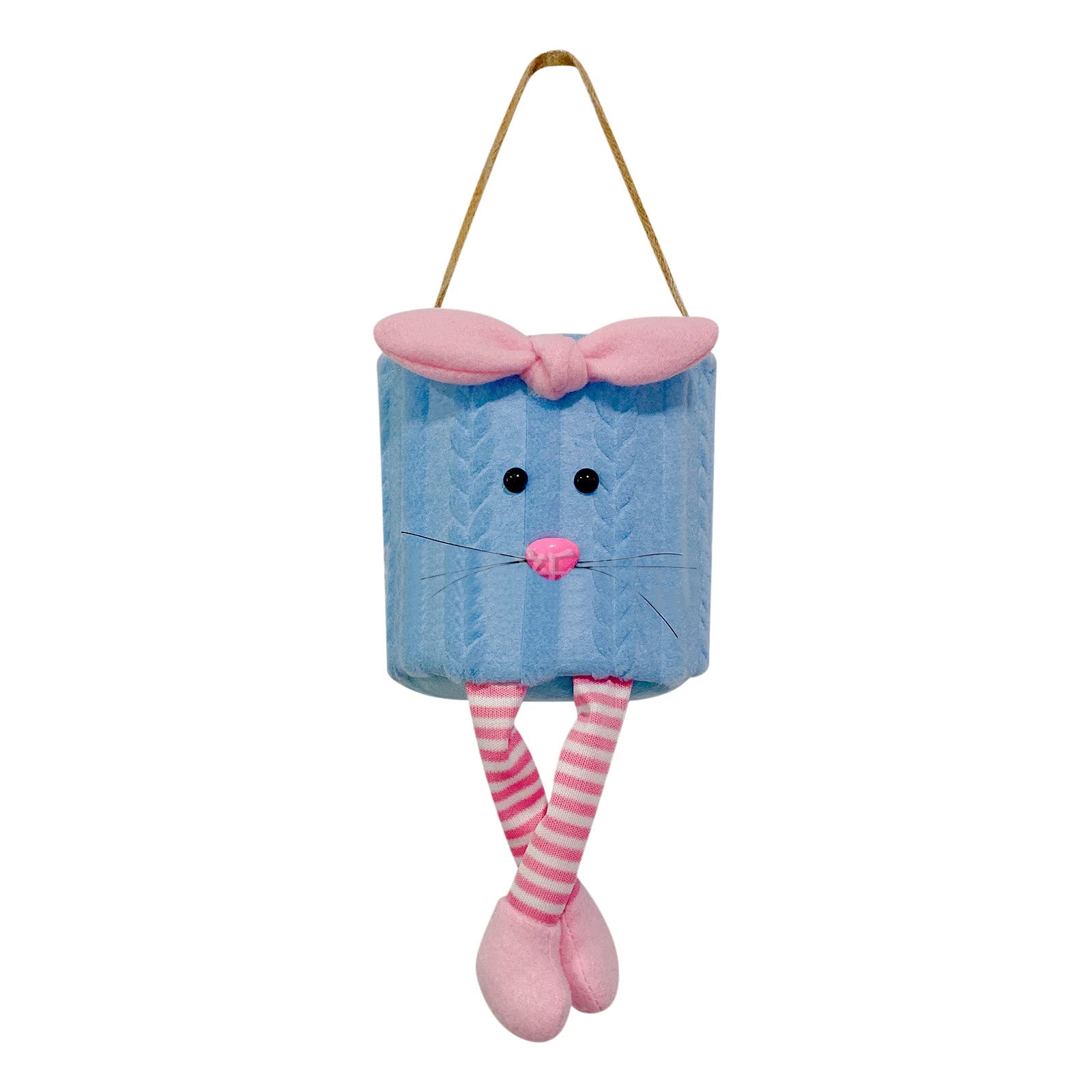 Easter Bunny Basket Bag - Portable Easter Egg Hunt Tote with Bow for Candy Storage, Easter Party Decorations & Kids Gifts - Blue (Perfect for Easter Egg Hunts, Spring Celebrations & Holiday Decor)