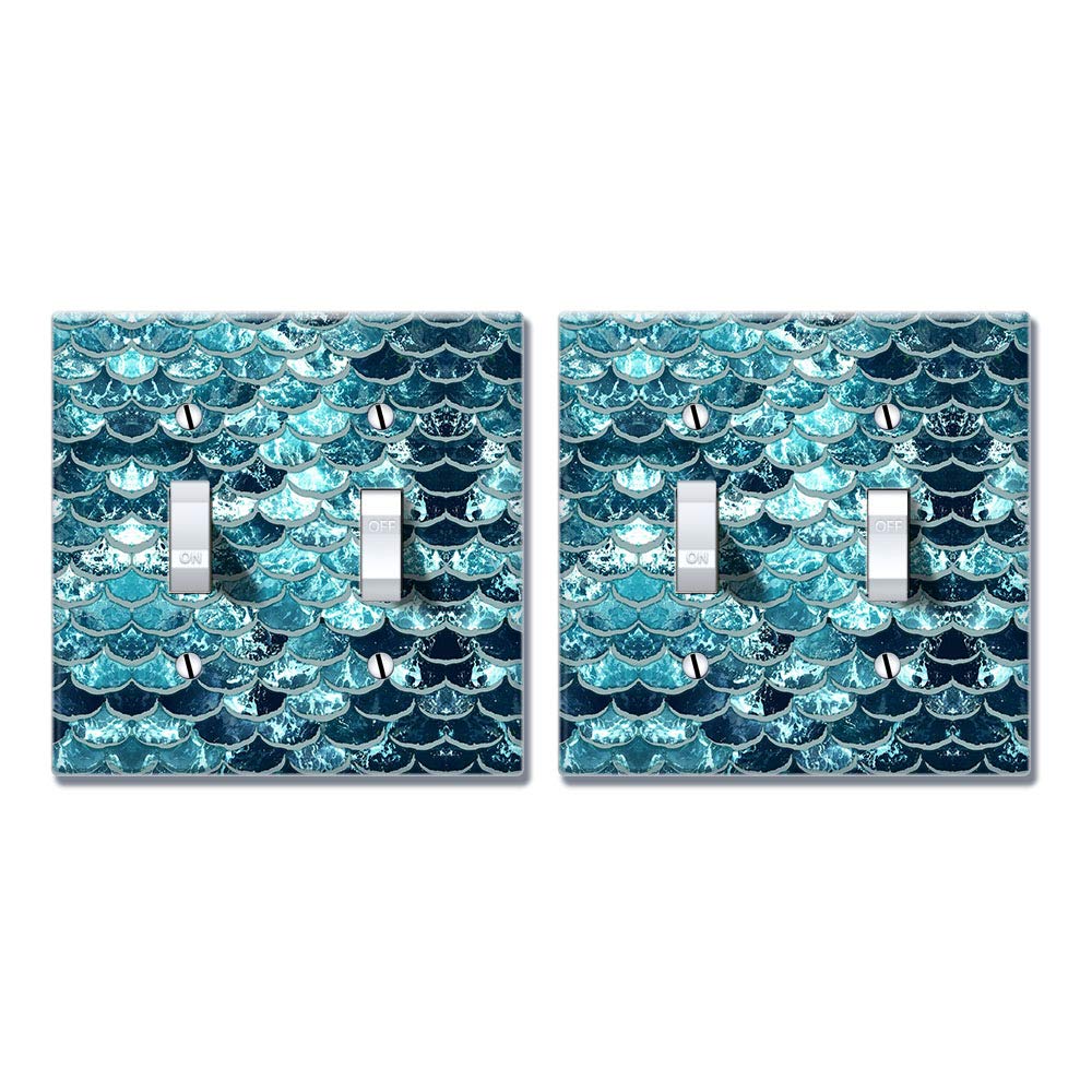 WIRESTER 2-Pack Double Gang Toggle Light Switch Plate Cover - Mermaid Scales Blue Wave Design for Home & Office Decor | Easy Installation & Durable Material