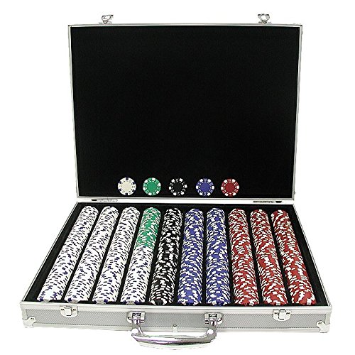 Premium 1000-Piece Striped Dice Poker Chip Set with Aluminum Case - Includes Bonus Dealer Buttons, Playing Cards & Dice for Casino Nights, Home Poker Games & Professional Tournaments