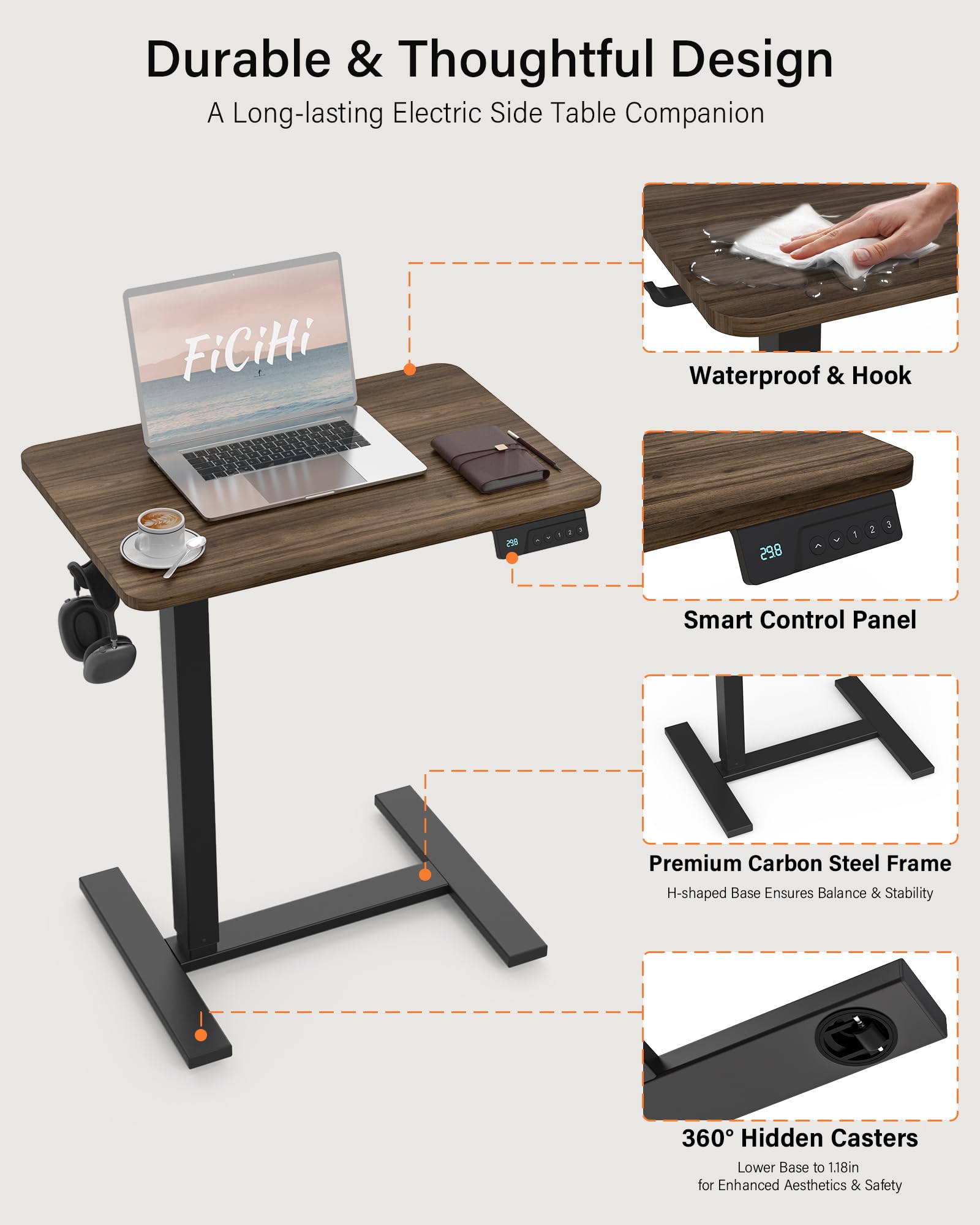 Electric Height Adjustable Standing Desk with Wheels - 23.6
