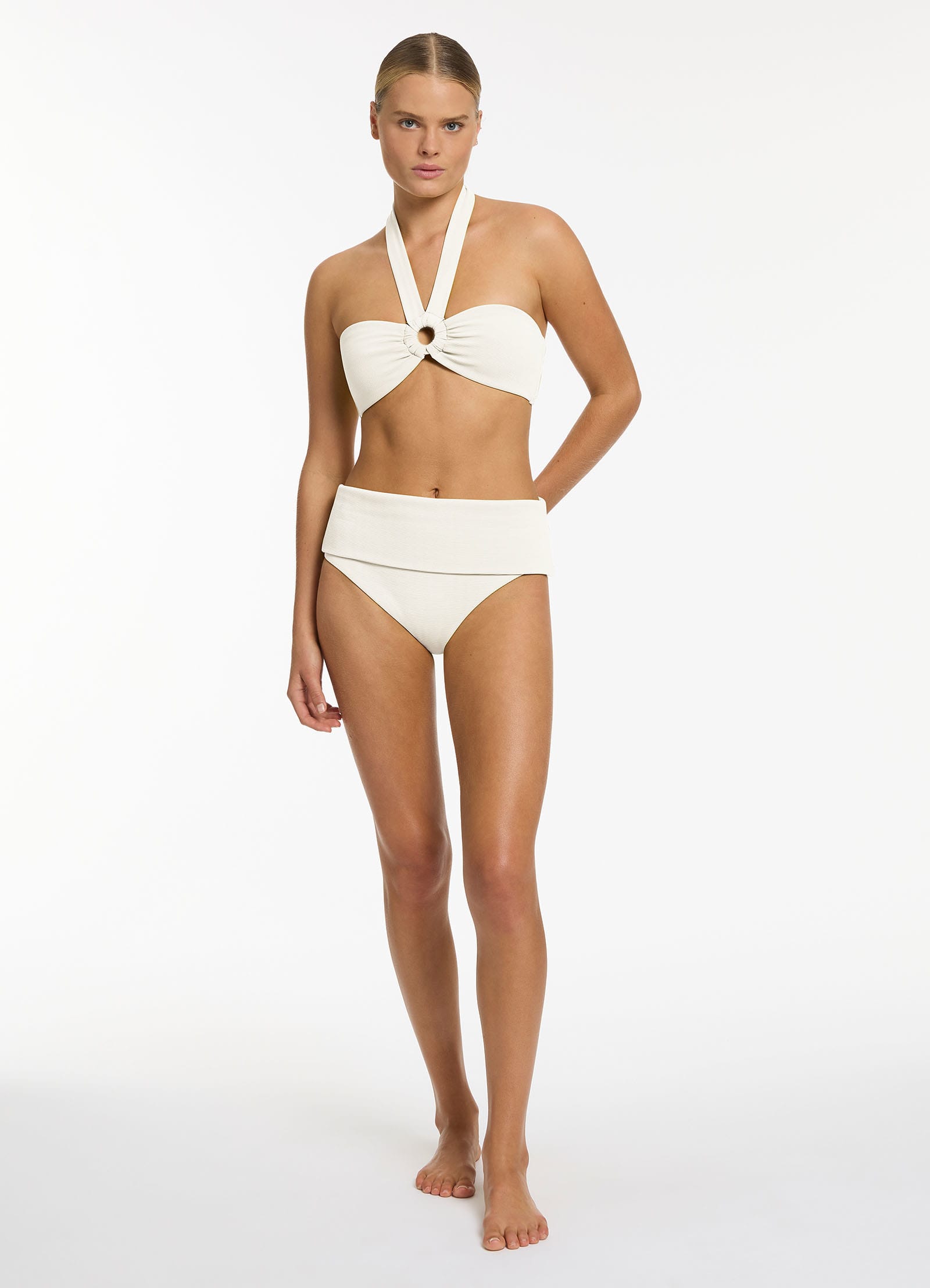 Isla Rib Bandeau Bikini Halter Top - Cream Color Summer Swimwear for Women | Beach Vacation, Pool Party, Tropical Getaway