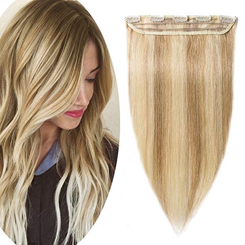 8 Inch Clip-in Hair Extensions - 100% Remy Human Hair, 40g Soft Silky Straight Weft Hairpieces for Women | Highlight #18P613 Ash Blonde Mix Dark Blonde | Perfect for Daily Wear, Parties & Special Occasions