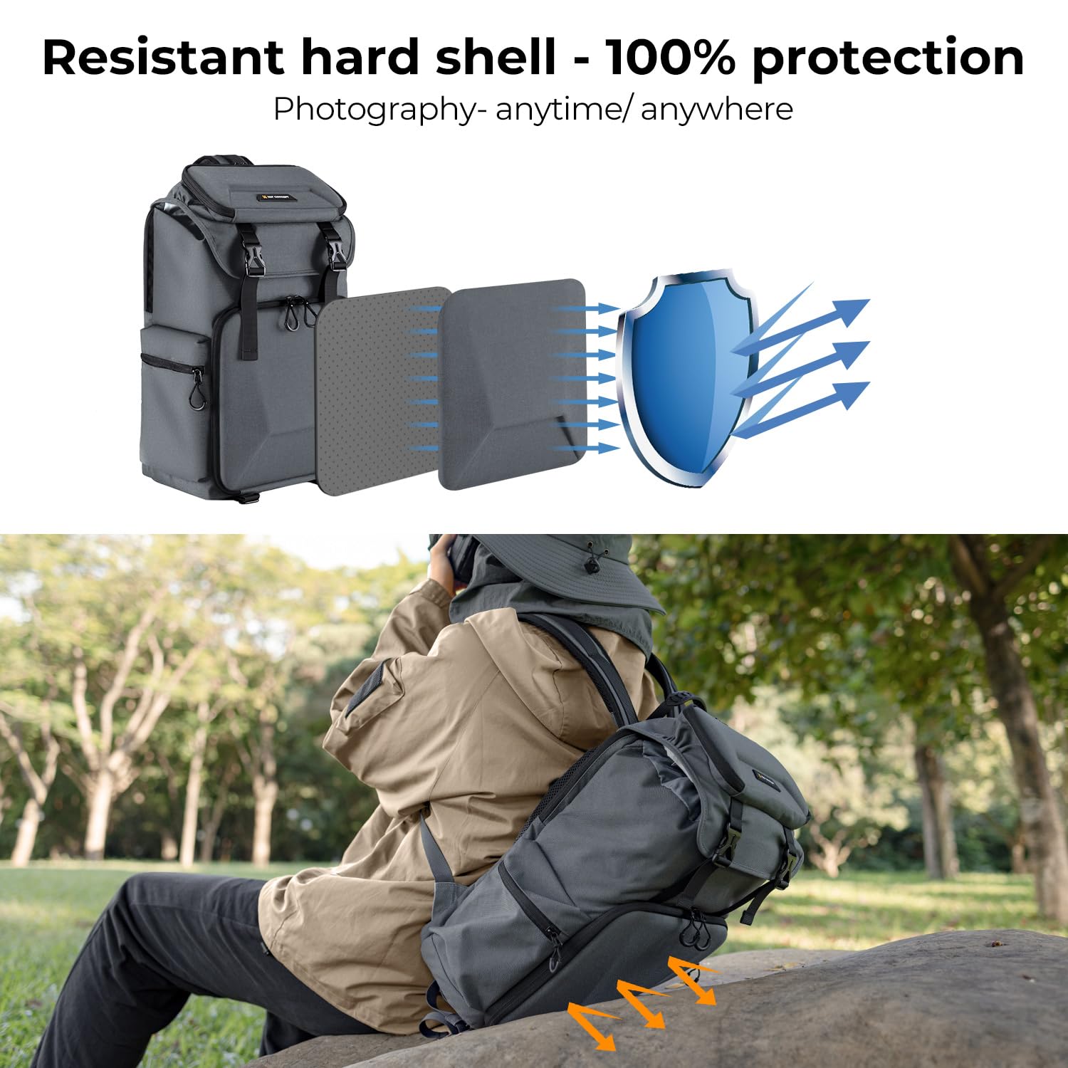 K&F Concept Professional Camera Backpack - Hard Shell DSLR SLR Camera Bag with 15.6