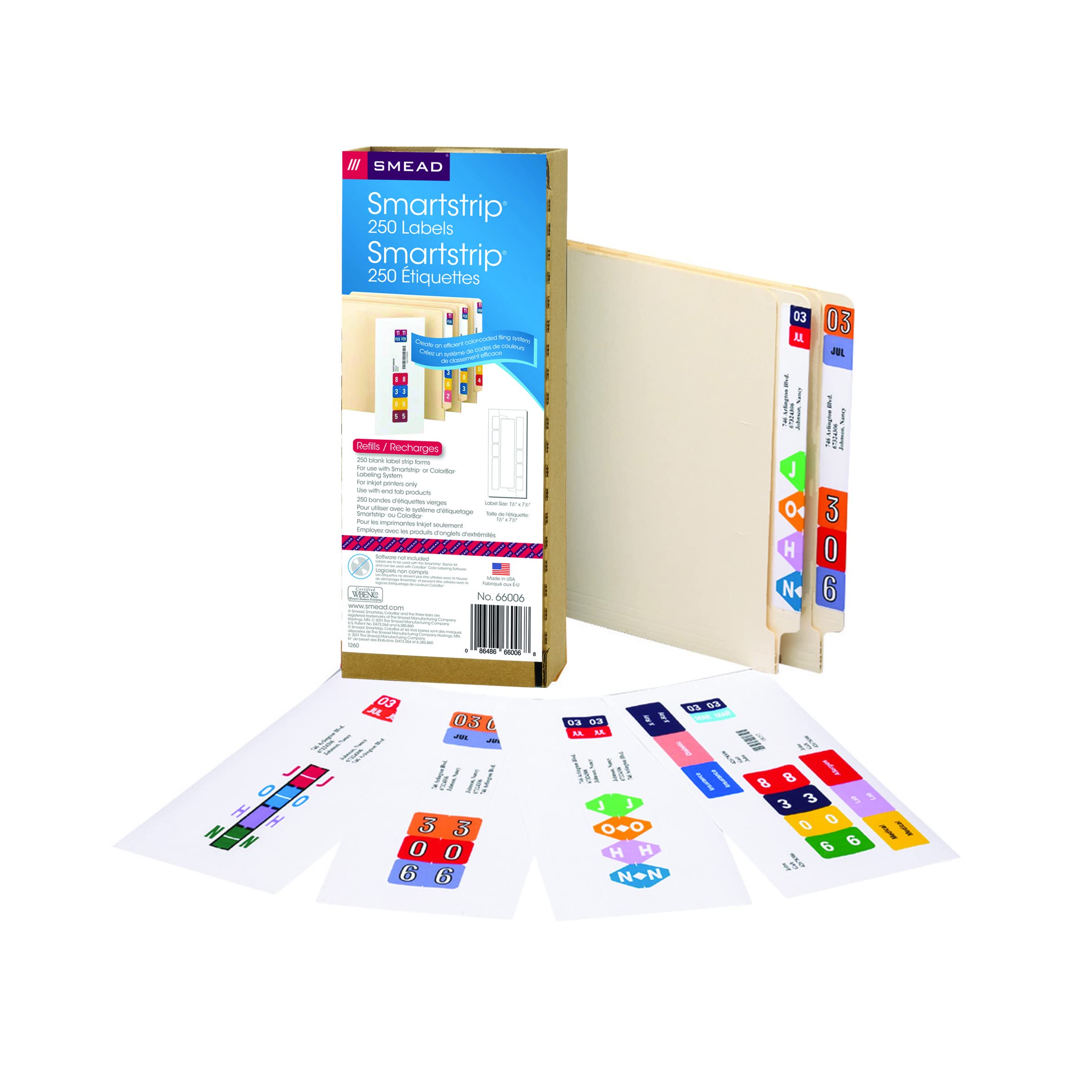 Smead Smartstrip Labels Refill Pack - End Tab Labels for Inkjet Printers (66006) - Perfect for File Organization, Mailing & Office Use