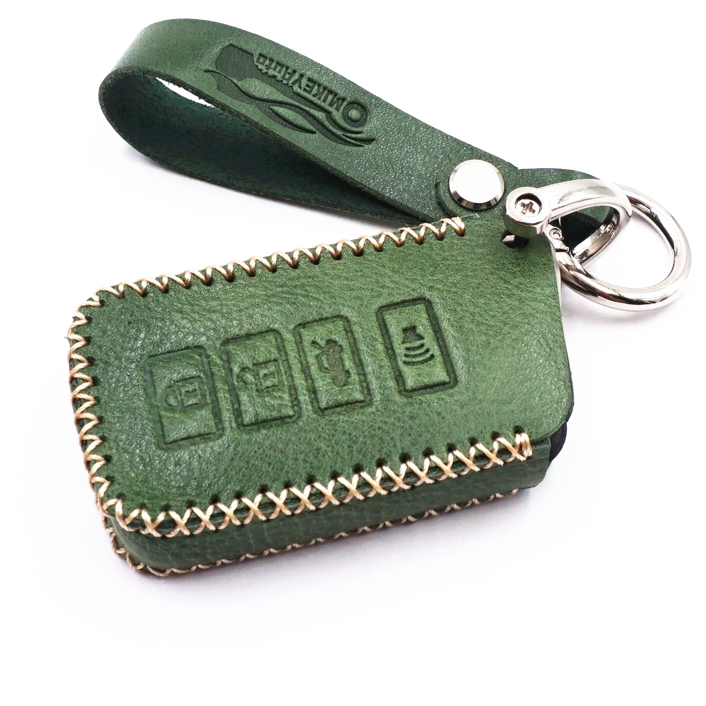 Genuine Leather Smart Key Fob Cover with 4 Buttons & Chain - Compatible with Lexus ES GS IS LX RX RC NX RC-F (Green) - Premium Protection & Style for Your Car Keys