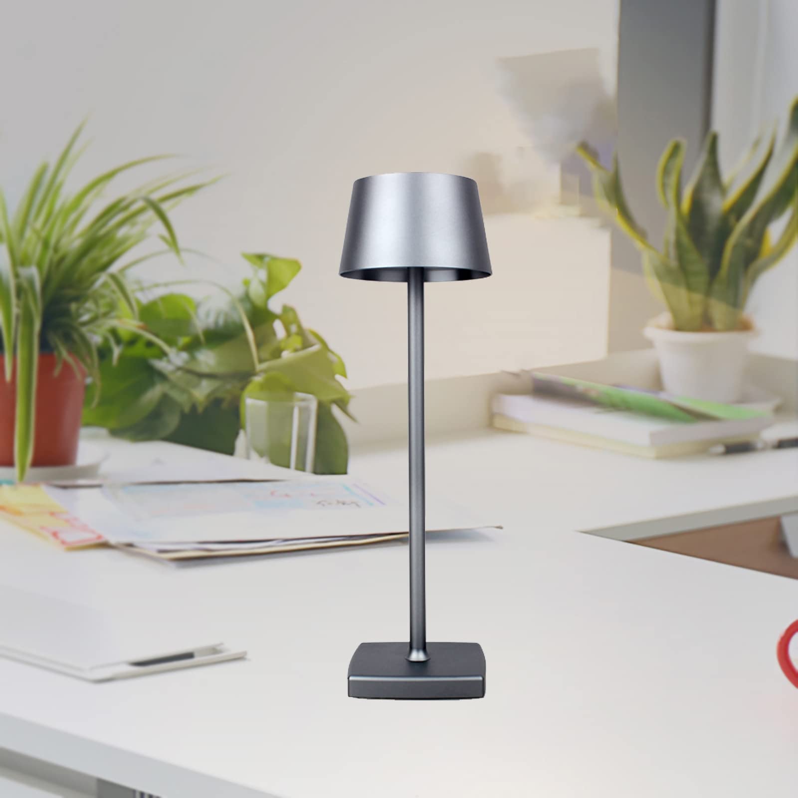 Rechargeable LED Cordless Table Lamp - 5200mAh Battery Operated Touch Dimmable Desk Light, Portable Mini Bedside Lamp for Bedroom, Nightstand, Outdoor, Restaurant, Garden & Bar Use (Grey)