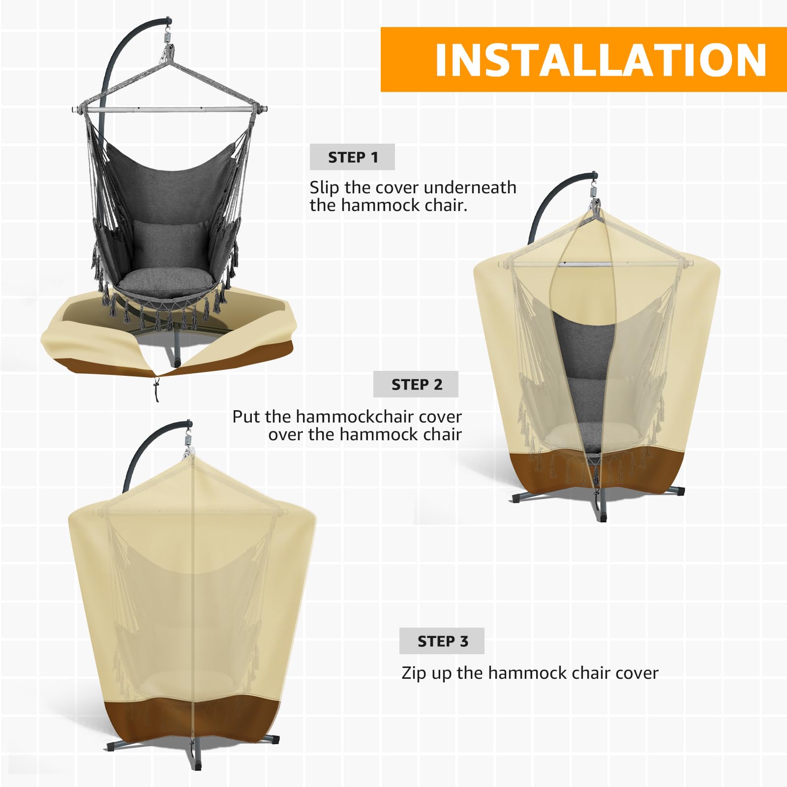Premium 420D Waterproof Hanging Hammock Chair Cover - Outdoor Patio Swing Chair Protector with Zipper (19x62 Inch) - Perfect for Backyard, Garden, and Poolside Relaxation