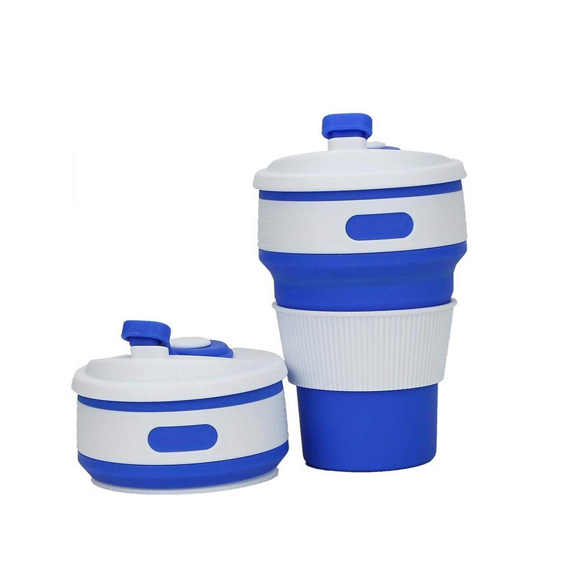 Fullgaden Collapsible Silicone Travel Cup with Lid - Portable Reusable Drinking Mug for Water, Coffee, Tea & Cold Beverages - Perfect for Hiking, Camping, Picnics & Outdoor Adventures - Blue