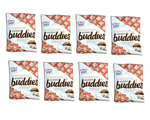 ComboCreations Chex Mix Muddy Buddies Peanut Butter Chocolate Snack - 8 Pack (1.75oz Bags) | Healthy On-the-Go Snacks for Adults & Kids | Perfect for Office, School, Road Trips & Movie Nights