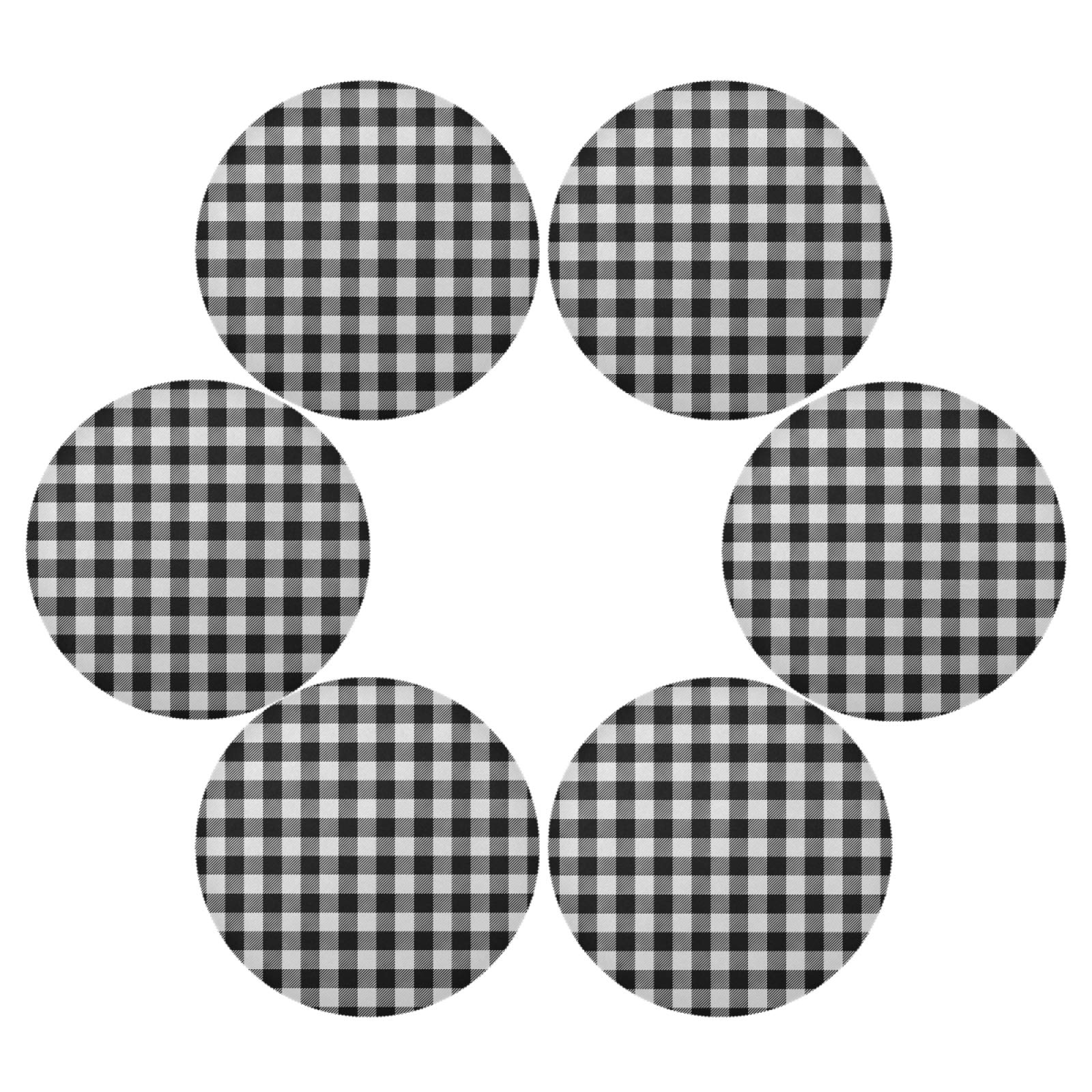 Durable Non-Slip Buffalo Plaid Round Placemats Set of 6 - Heat & Stain Resistant Table Mats for Kitchen Dining, Holiday Decor, Outdoor BBQ & Picnic - Waterproof Washable Home Decor Placemats