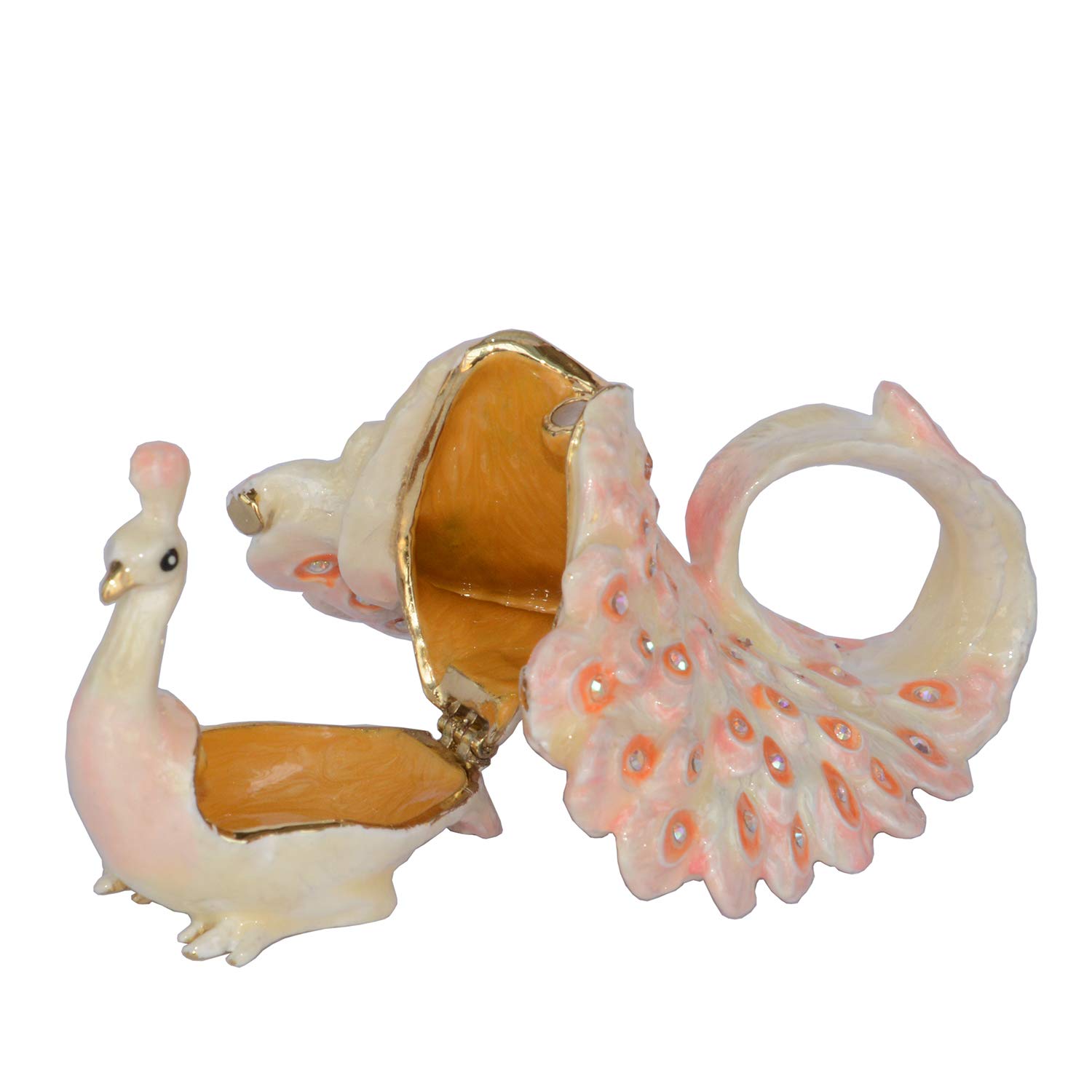 Hand-Painted Pink Peacock Jewelry Box with Hinged Lid - Decorative Trinket Box & Ring Earring Holder - Bird Figurine Collectible Gift for Women - Perfect for Jewelry Storage, Home Decor, and Gift Giving