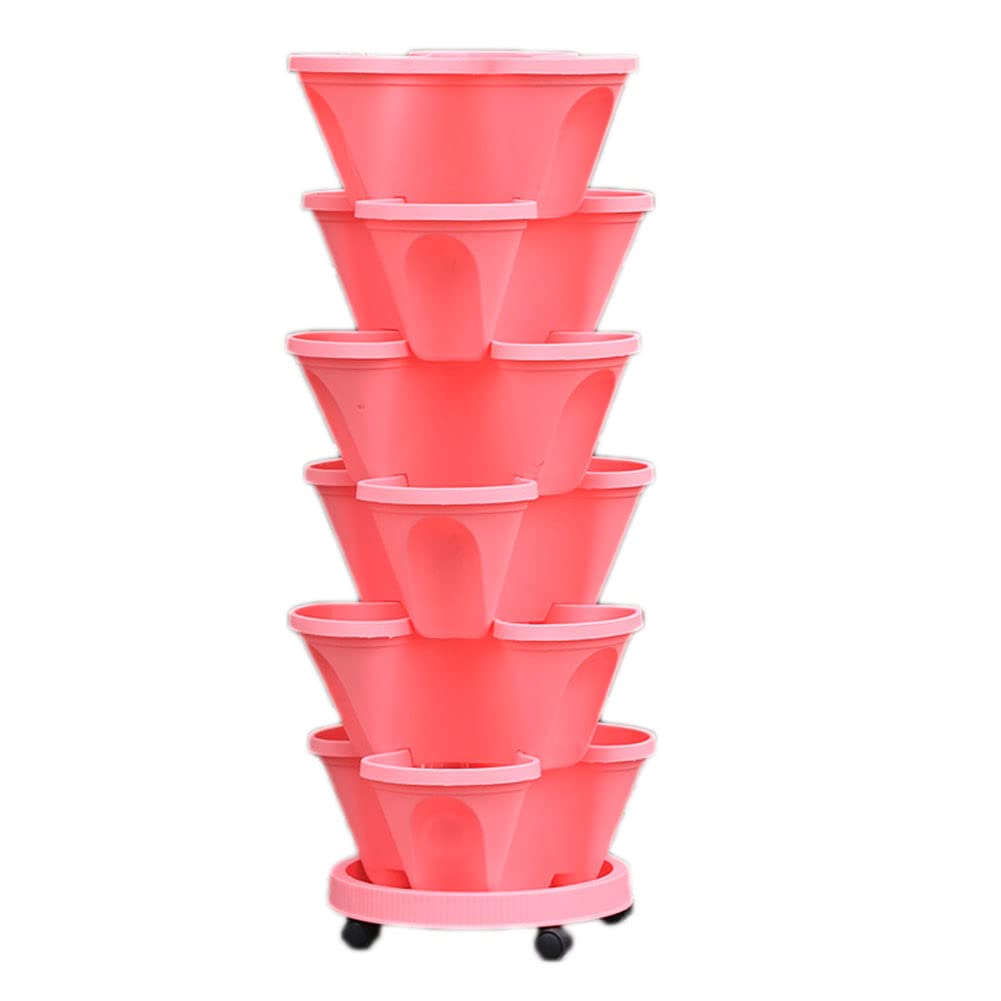 6-Layer Stackable Vertical Garden Tower with Wheels & Tray - Indoor/Outdoor Strawberry, Vegetable, Herb & Flower Planter for Patio, Balcony & Small Space Gardening