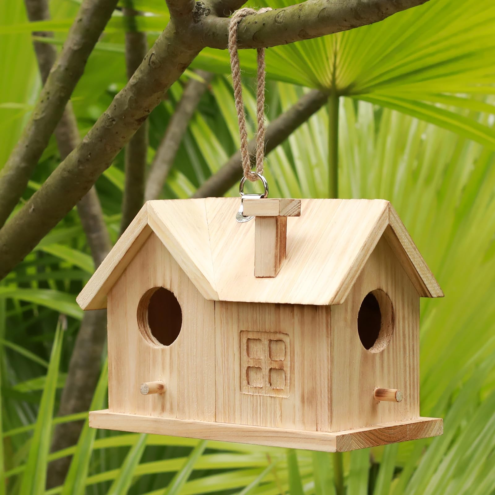 STARSWR Unfinished Wooden Hanging Bird House for Outdoors - DIY Paintable Birdhouse for Small Birds & Hummingbirds - Weatherproof Shelter with Easy Cleaning - Perfect for Garden, Patio, and Backyard Decoration