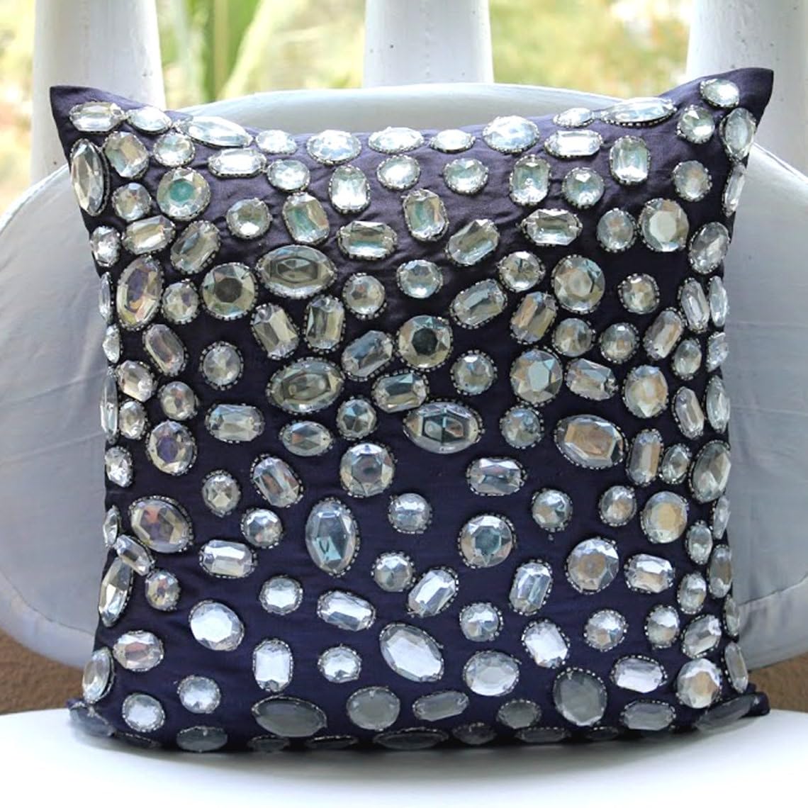 16x16 Inch Purple Silk Throw Pillow Cover with Zipper - Modern Abstract Crystal Design for Couch & Sofa Decor | Luxury Home Accent for Living Room, Bedroom (40x40 cm) - Diamante Sparkle
