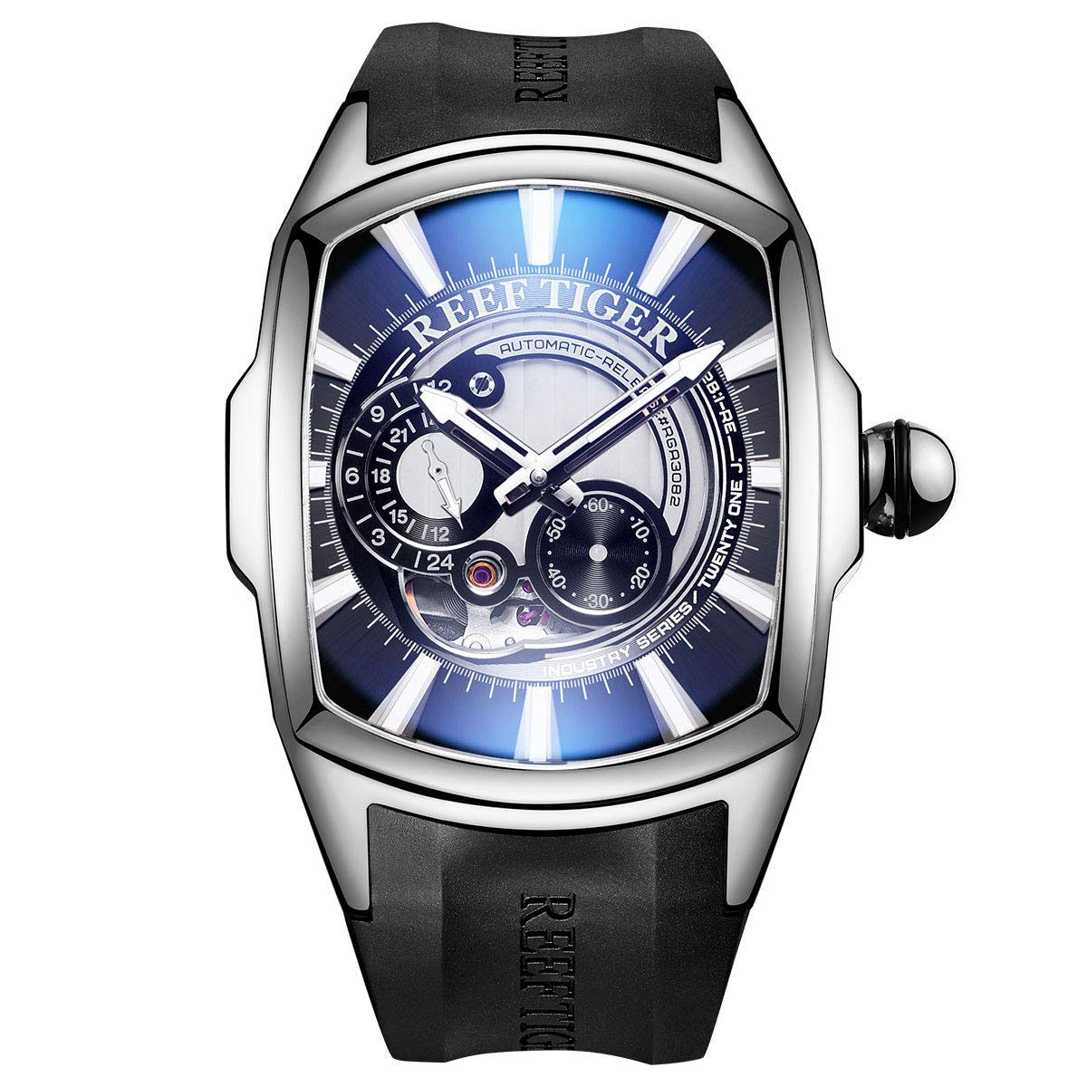 REEF TIGER Luminous Stainless Steel Men's Automatic Sports Watch - Japan Movement, Analog Display, Durable Rubber Strap (Model RGA3069S) - Perfect for Diving, Outdoor Adventures & Everyday Wear