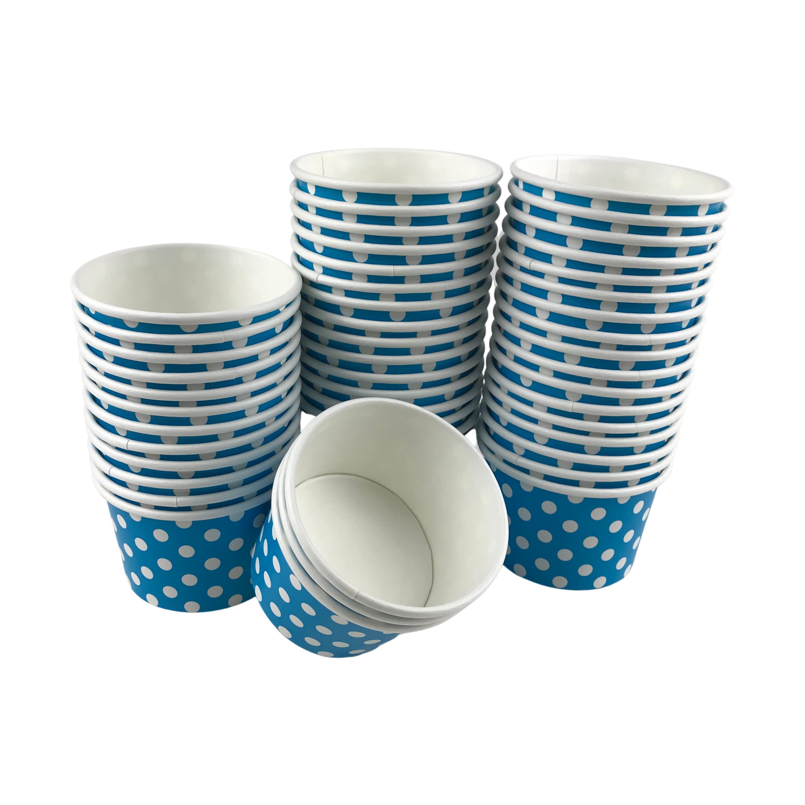 MMvolesy 4oz Blue Polka Dot Disposable Paper Ice Cream Cups - 50 Pack | Eco-Friendly Dessert Bowls for Cold & Hot Foods Like Ice Cream, Pudding, Soup | Perfect for Parties, Cafes & Catering