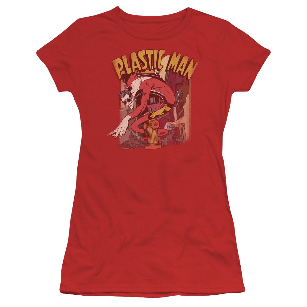 DC Comics Plastic Man Street Juniors' Sheer Fitted T-Shirt | Superhero Graphic Tee for Kids & Teens | Casual Wear, Cosplay & Comic Con Outfits