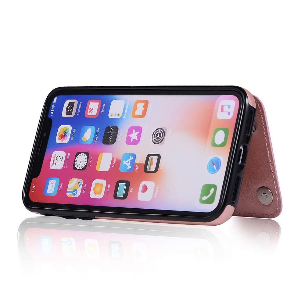 Premium Leather Wallet Phone Case for iPhone X/Xs/10 with Tempered Glass Screen Protector - Card Holder & Stand Function (Rose Gold) - Perfect for Women's Daily Use, Travel & Business Meetings