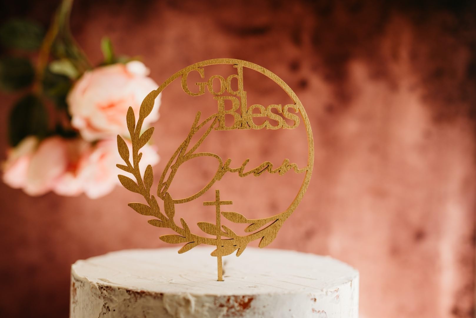 Custom God Bless Cake Topper - Personalized Wood & Acrylic Baptism Cake Decorations - Perfect for Christening, Baby Showers & Religious Celebrations