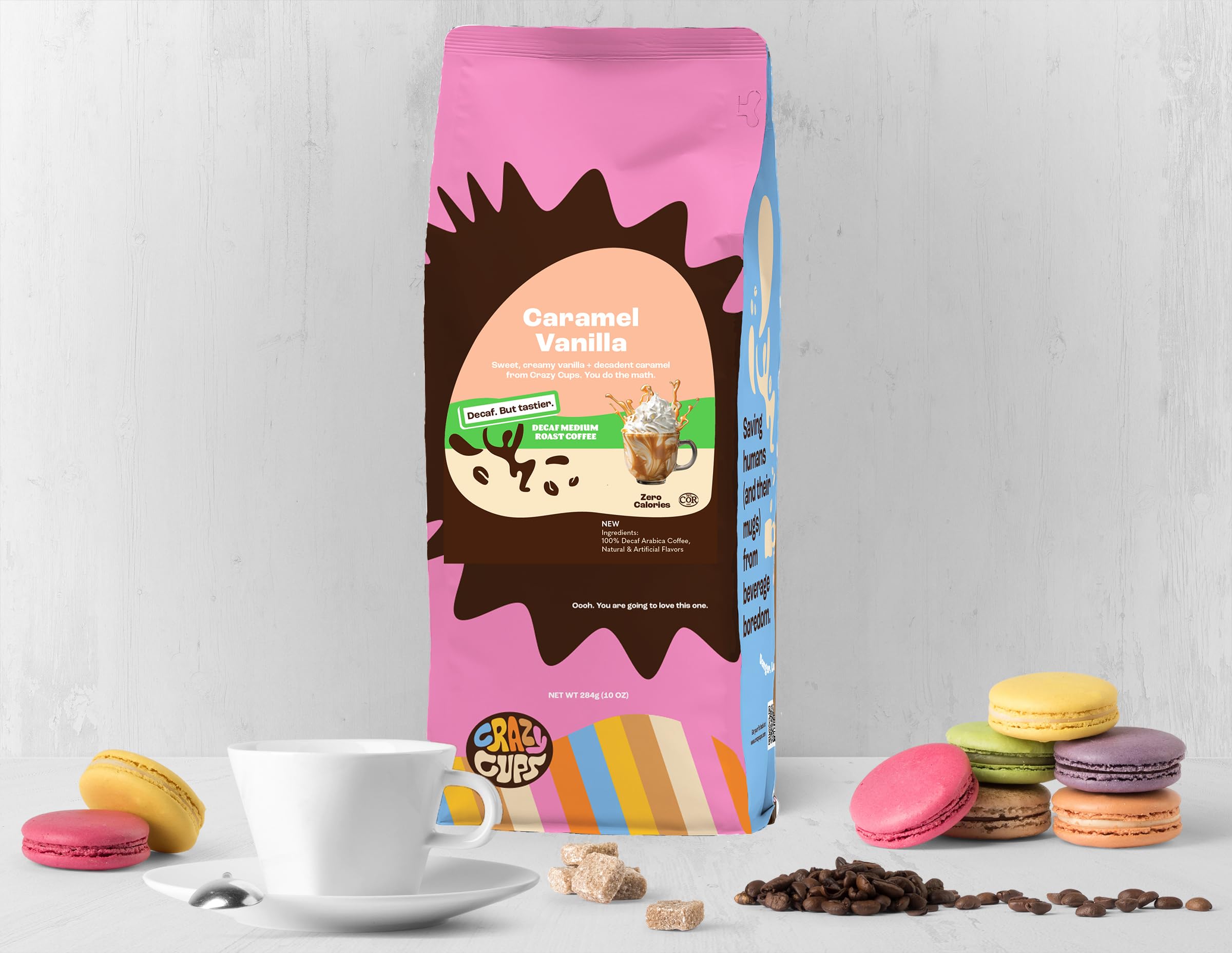 Decaf Caramel Vanilla Flavored Ground Coffee - 10 oz Bag | Rich & Smooth Taste for Hot or Iced Coffee | Perfect for Home, Office & Gifts