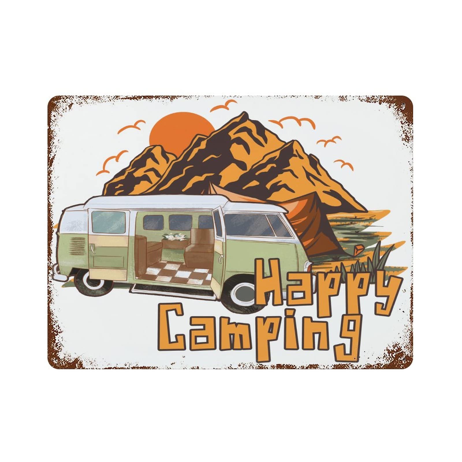 Vintage Tin Wall Signs 16x12 Inch - Happy Camping Decor for Home, Bar & Outdoor