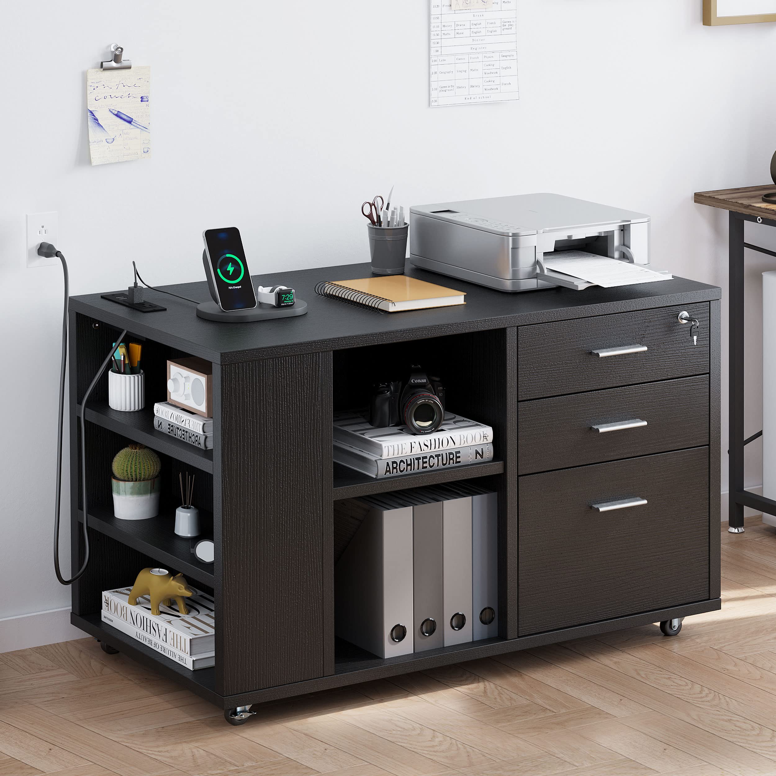 YITAHOME 3-Drawer File Cabinet with USB Charging Station - Black Home Office Storage Organizer for Documents, Supplies & Electronics | Perfect for Small Spaces, Workspaces & Home Offices