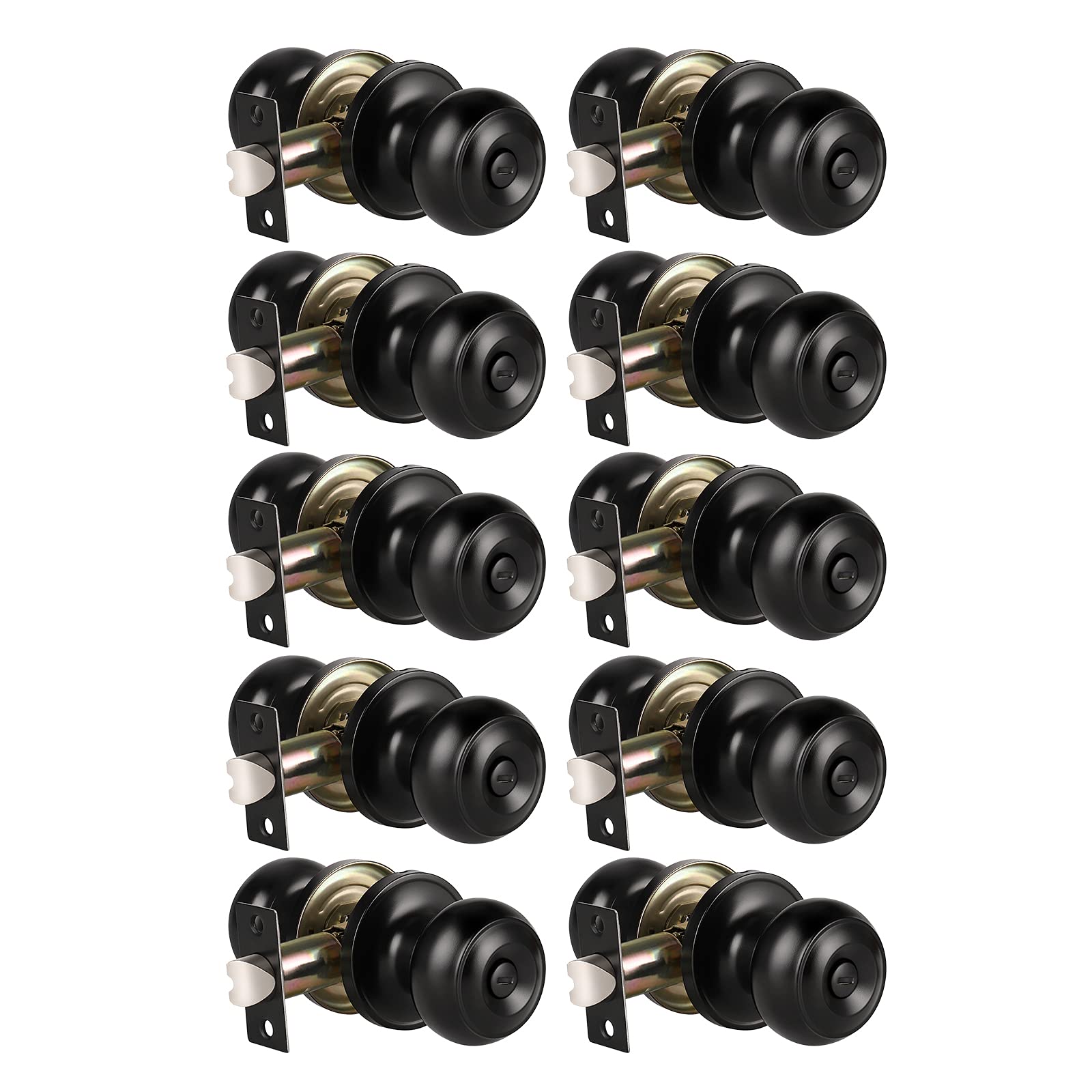 KNOBWELL 10-Pack Black Privacy Door Knobs with Lock - Keyless Interior Door Handle Locksets for Bedroom & Bathroom | Secure & Stylish Home Privacy Solution