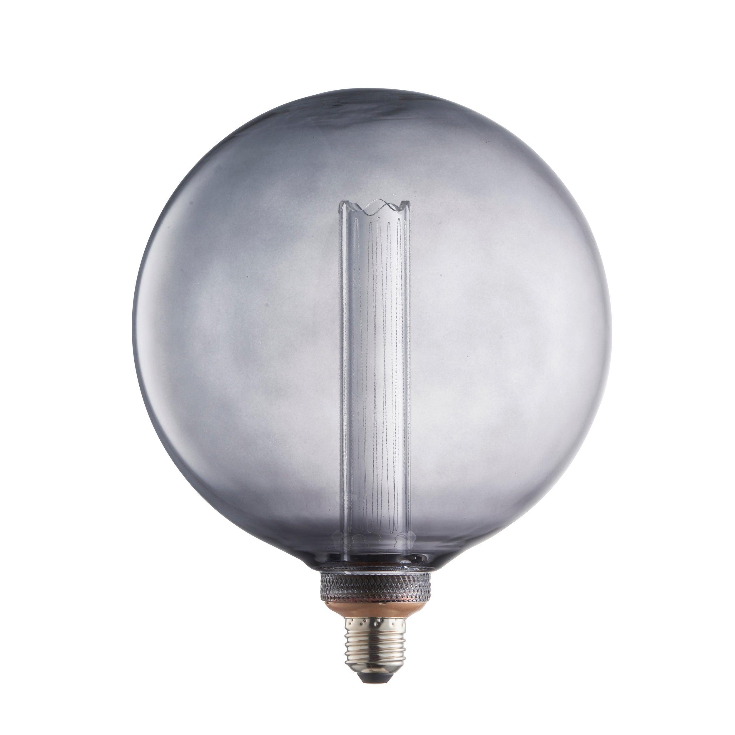 E27 LED Light Bulb 2.8W - Smoked Glass Globe with Internal Cylinder - Warm White Dimmable Vintage Edison Bulb for Home, Cafe, Restaurant & Bar Lighting