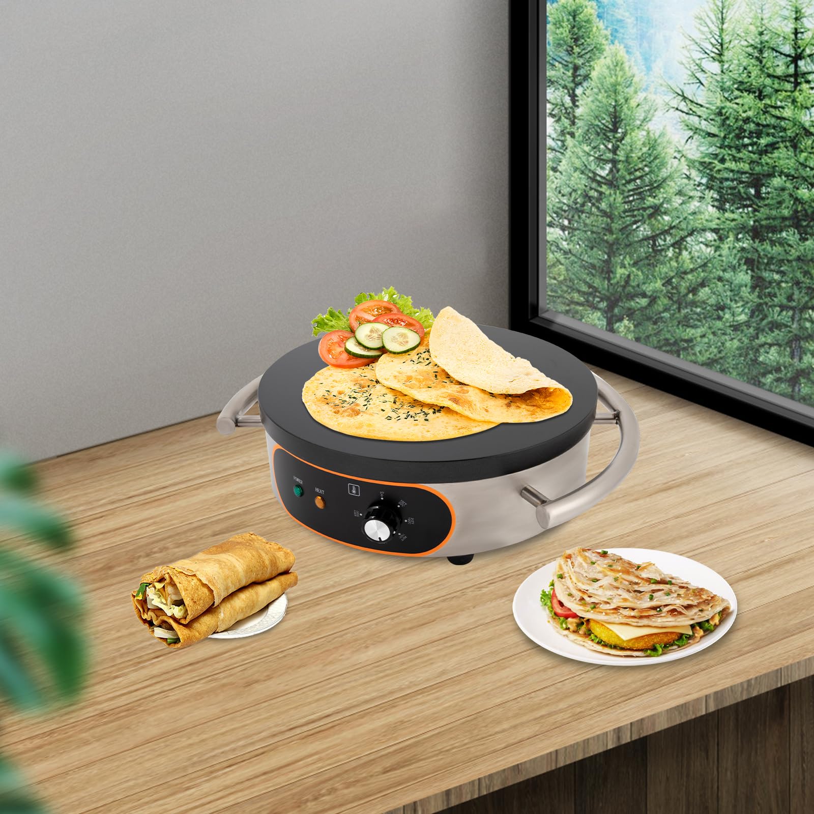Electric Crepe Maker Pan - Nonstick Stainless Steel Griddle with Adjustable Temperature, Food Grade Coating for Pancakes, Crepes & Omelets - Perfect for Home Kitchen, Breakfast & Brunch Cooking