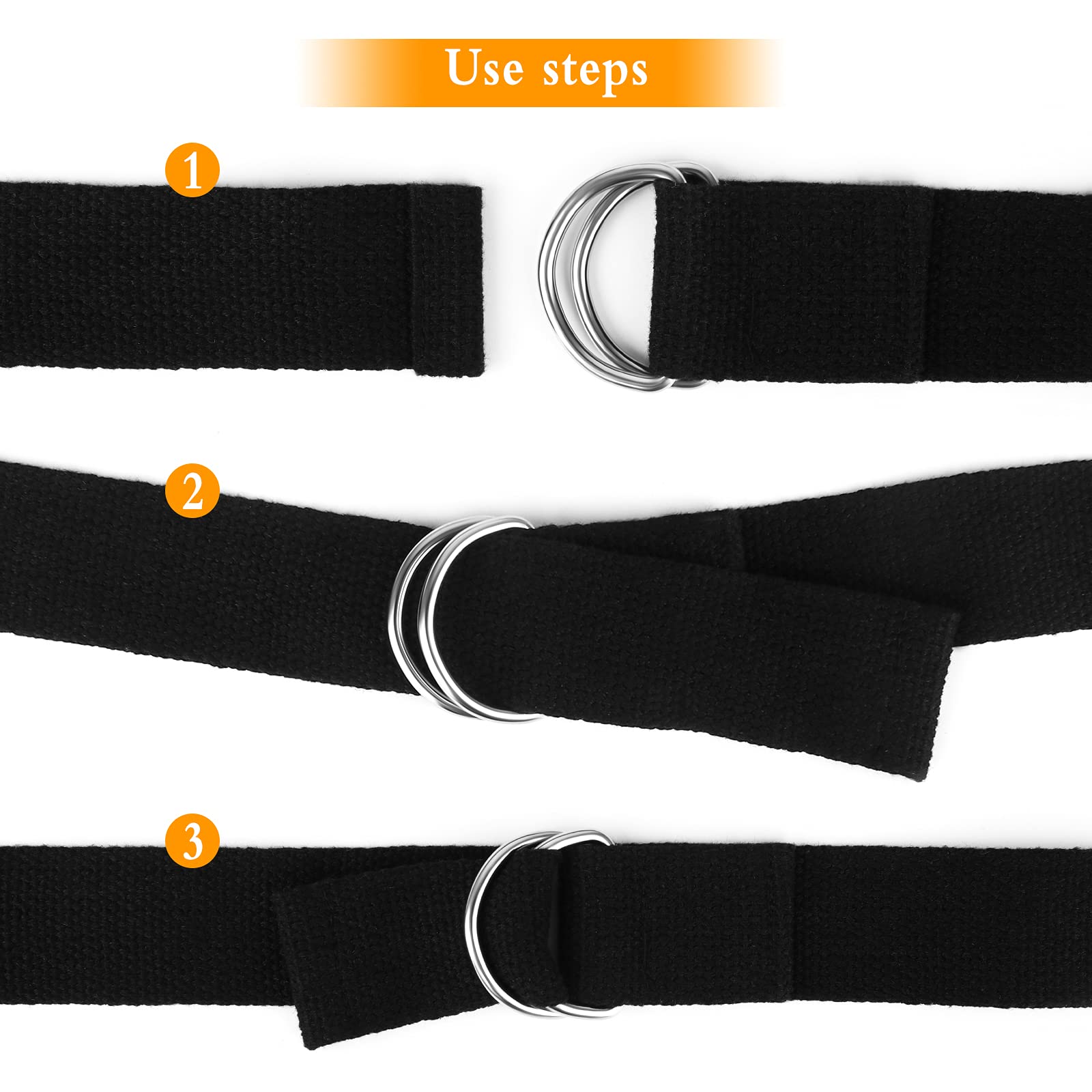 4-Piece 8FT Cotton Yoga Straps with Anti-Slip Design & Adjustable D-Ring Buckles - Perfect for Yoga, Pilates, Stretching & Gym Workouts - Ideal for Home Fitness, Studio Practice & Physical Therapy Exercises