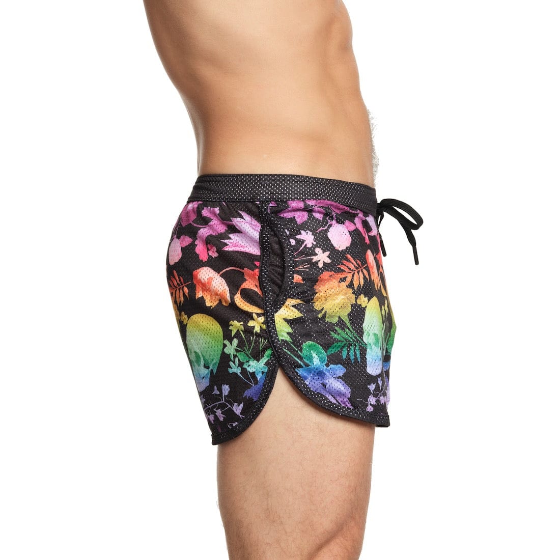 Rainbow Dutch Floral Mesh Shorts for Women - Stylish Black Lace-Up Summer Shorts | Perfect for Beach, Music Festivals & Casual Outings