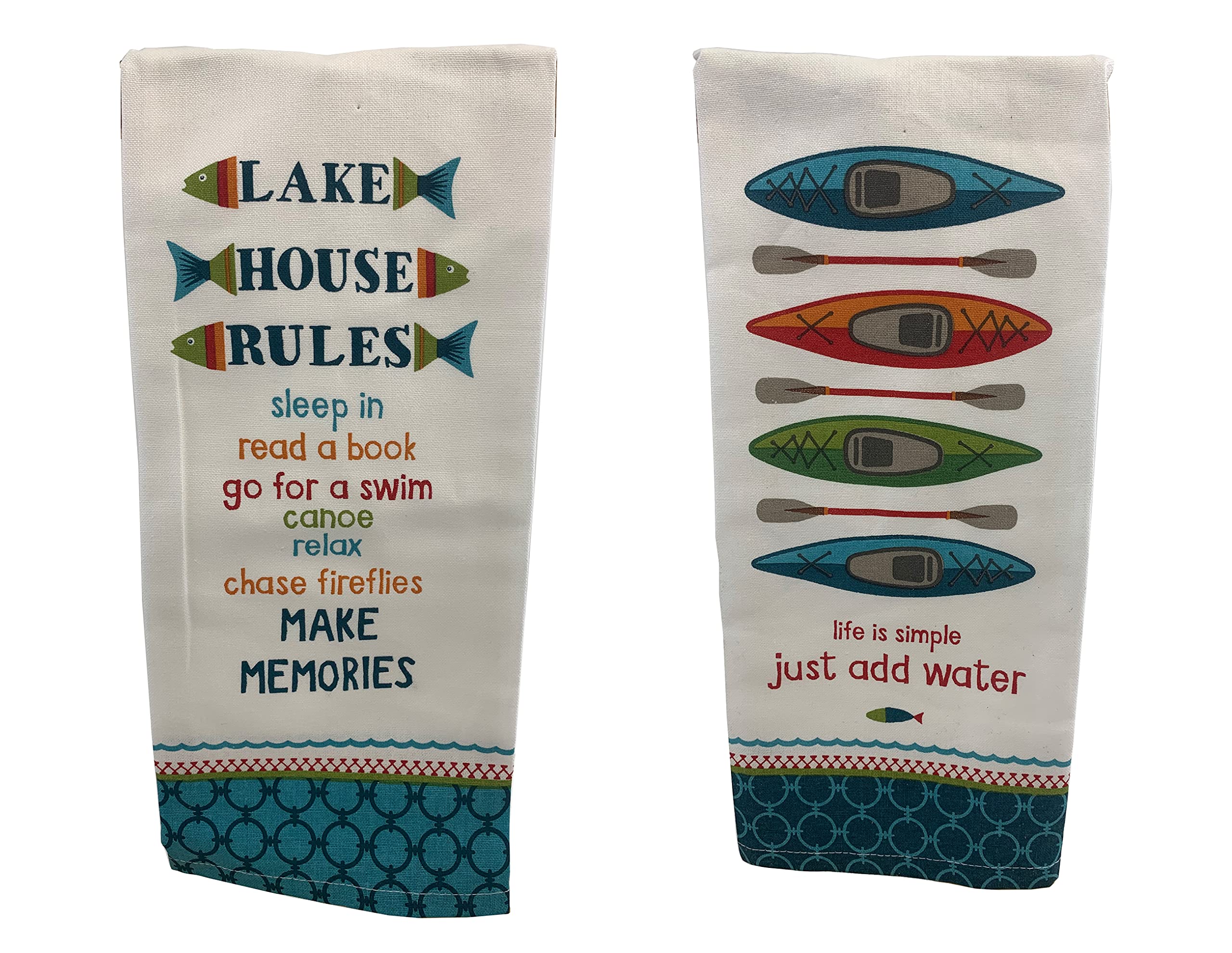 Lake House Rules & Kayak Themed Tea Towel Set - Perfect for Lakeside Kitchens, Cottage Decor & Paddle Sports Enthusiasts