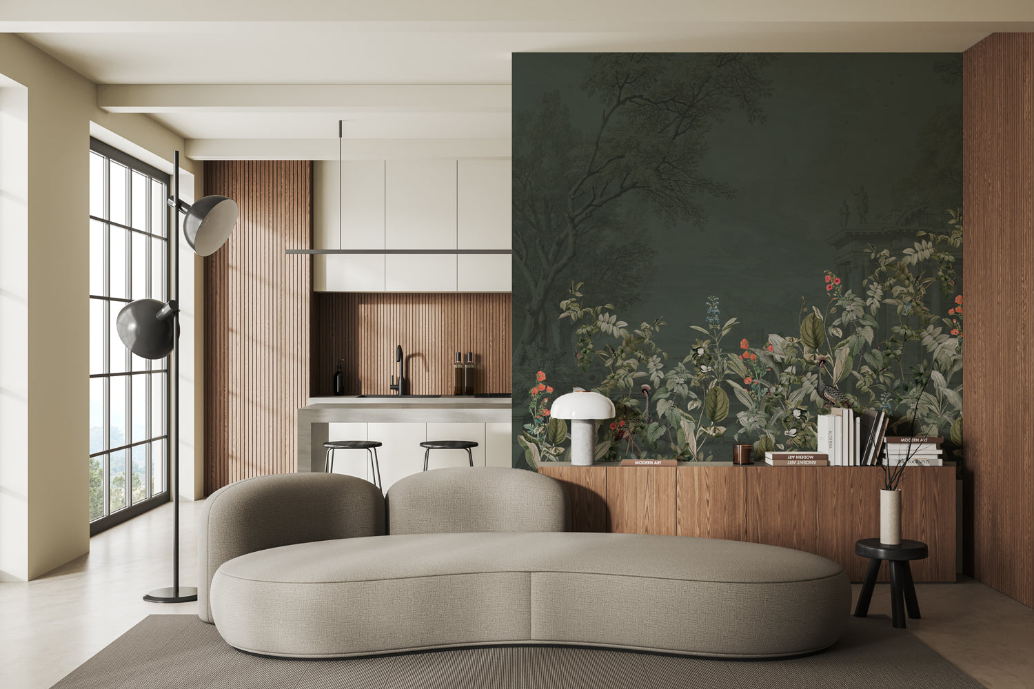 Avian Oasis Landscape Wallpaper - Nature Inspired Bird Theme Wall Decor for Living Room & Bedroom