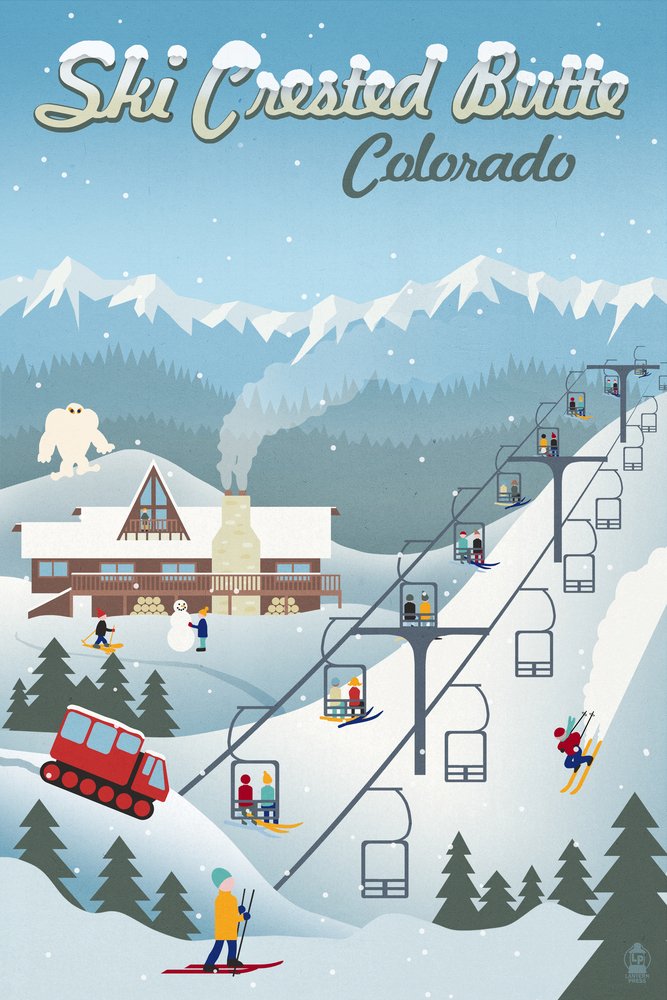Vintage Crested Butte Colorado Ski Resort Poster - Signed 24x36 Art Print for Wall Decor | Perfect for Ski Lodge, Cabin & Mountain Home Décor